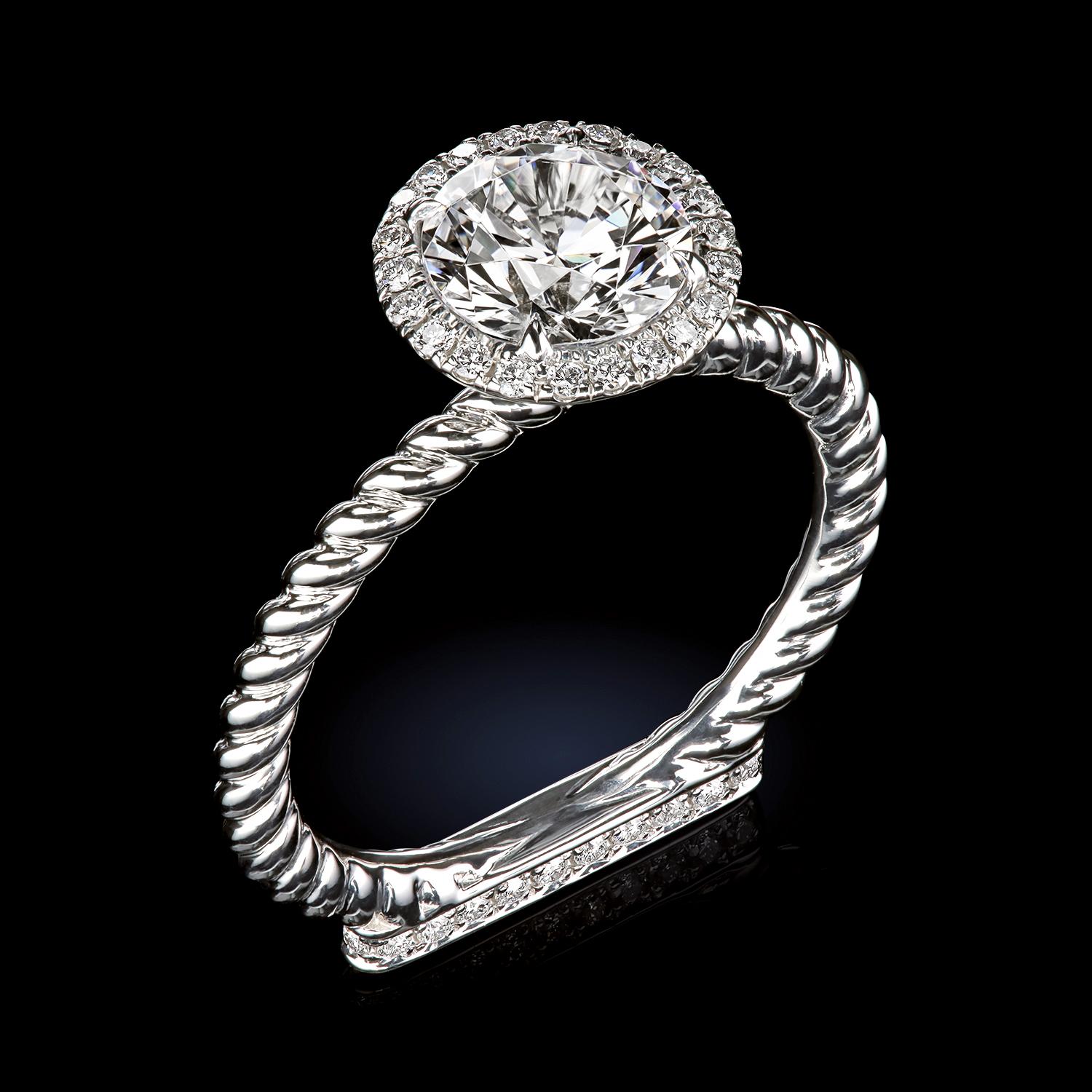 For Sale:  Leon Mege platinum halo engagement rings with round diamond 3