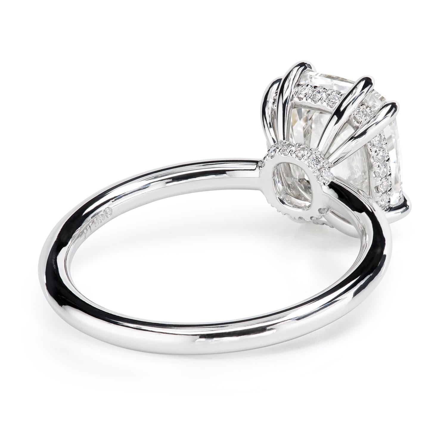 Antique Cushion Cut Leon Mege platinum hand-forged solitaire features a certified OMC diamond. For Sale