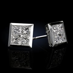 Leon Mege Pendientes de platino con diamantes talla princesa