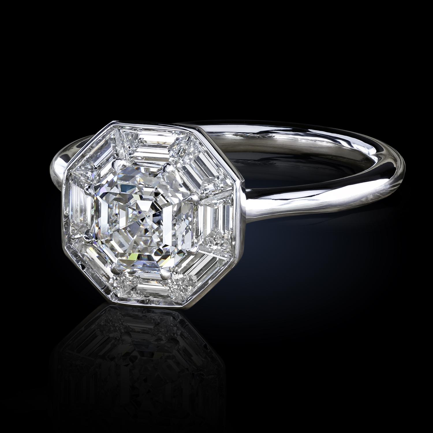 Contemporary Leon Mege platinum ring solitaire with certified 1.83 ct Asscher cut diamond  For Sale