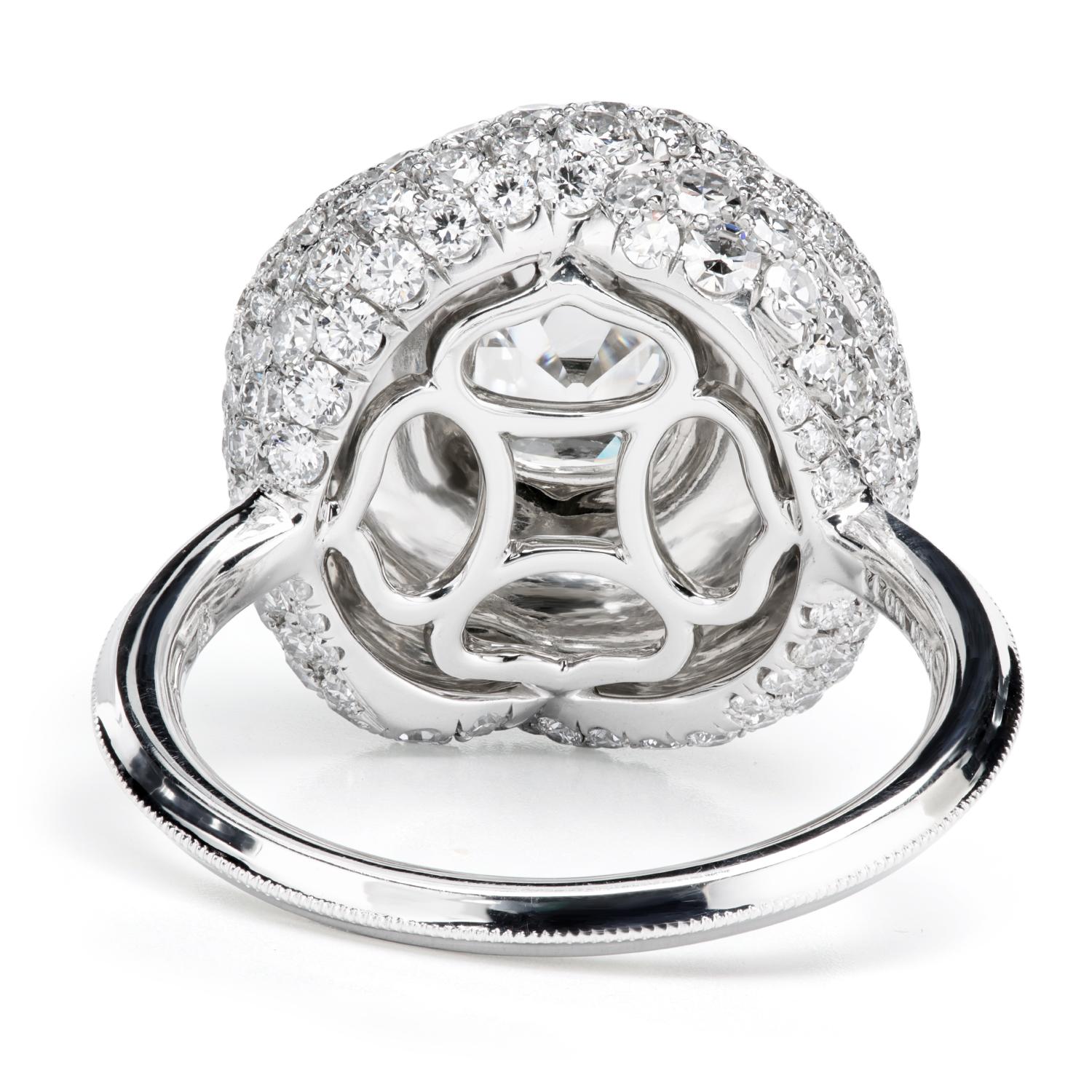 Contemporary Leon Megé Platinum Ring with 0.92 ct Antique Cut Cushion Diamond and Random Pave For Sale