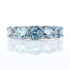 Leon Mege Platinum Ring with Antique-Cut Graduated Natural Aquamarines