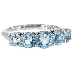 Leon Mege Platinum Ring with Antique-Cut Graduated Natural Aquamarines