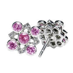 Leon Mege platinum studs with natural pink sapphires and single cut diamonds