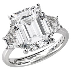 Leon Mege Platinum Three-Stone Ring with Emerald Cut Diamond and Trapezoids