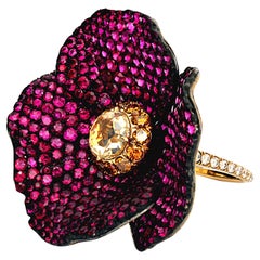 Leon Mege "Poppy Flower" Ring with Rubies and Diamonds