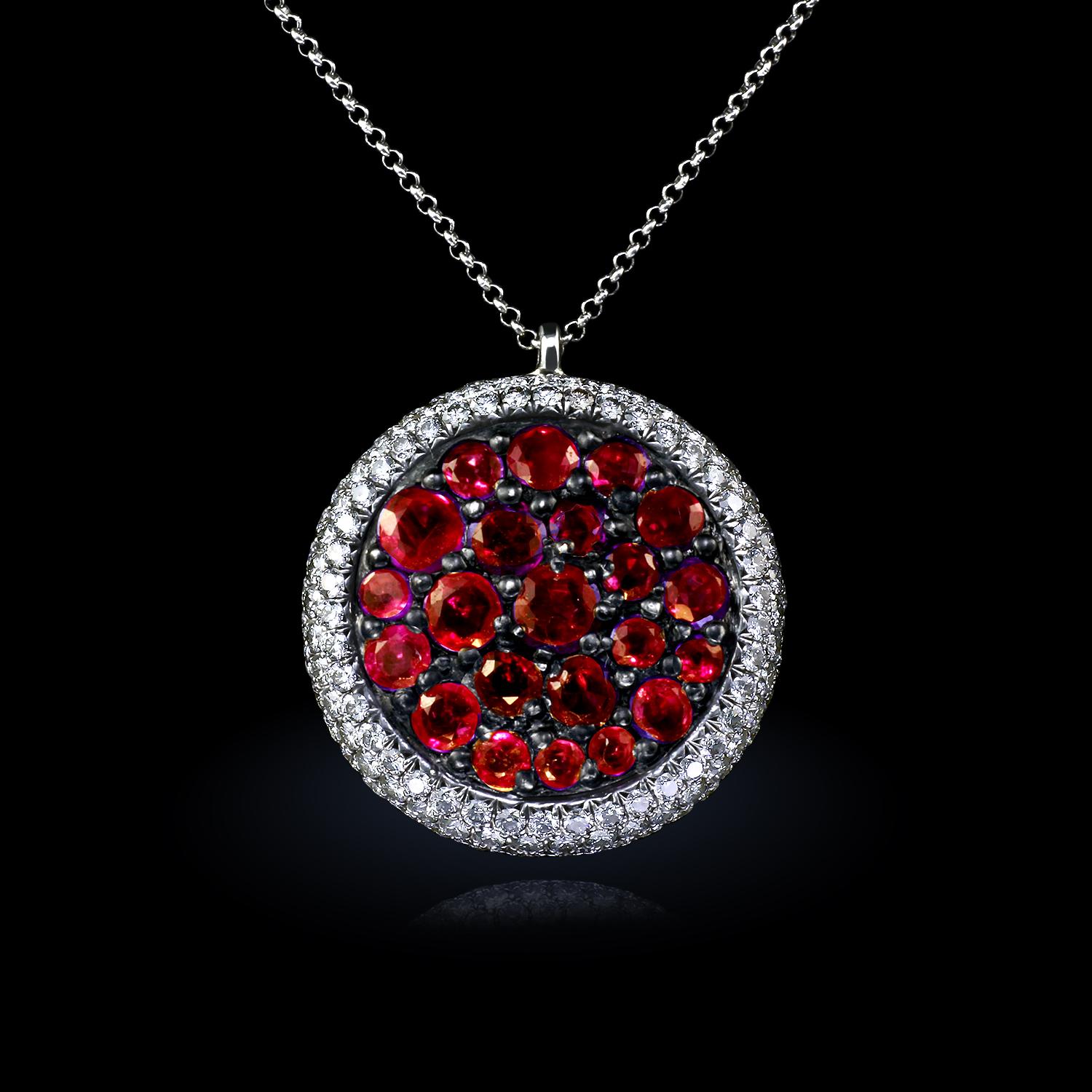 Contemporary Leon Mege Reversible Micro Pave Pendant with Carved Moonstone, Rubies, Diamonds For Sale