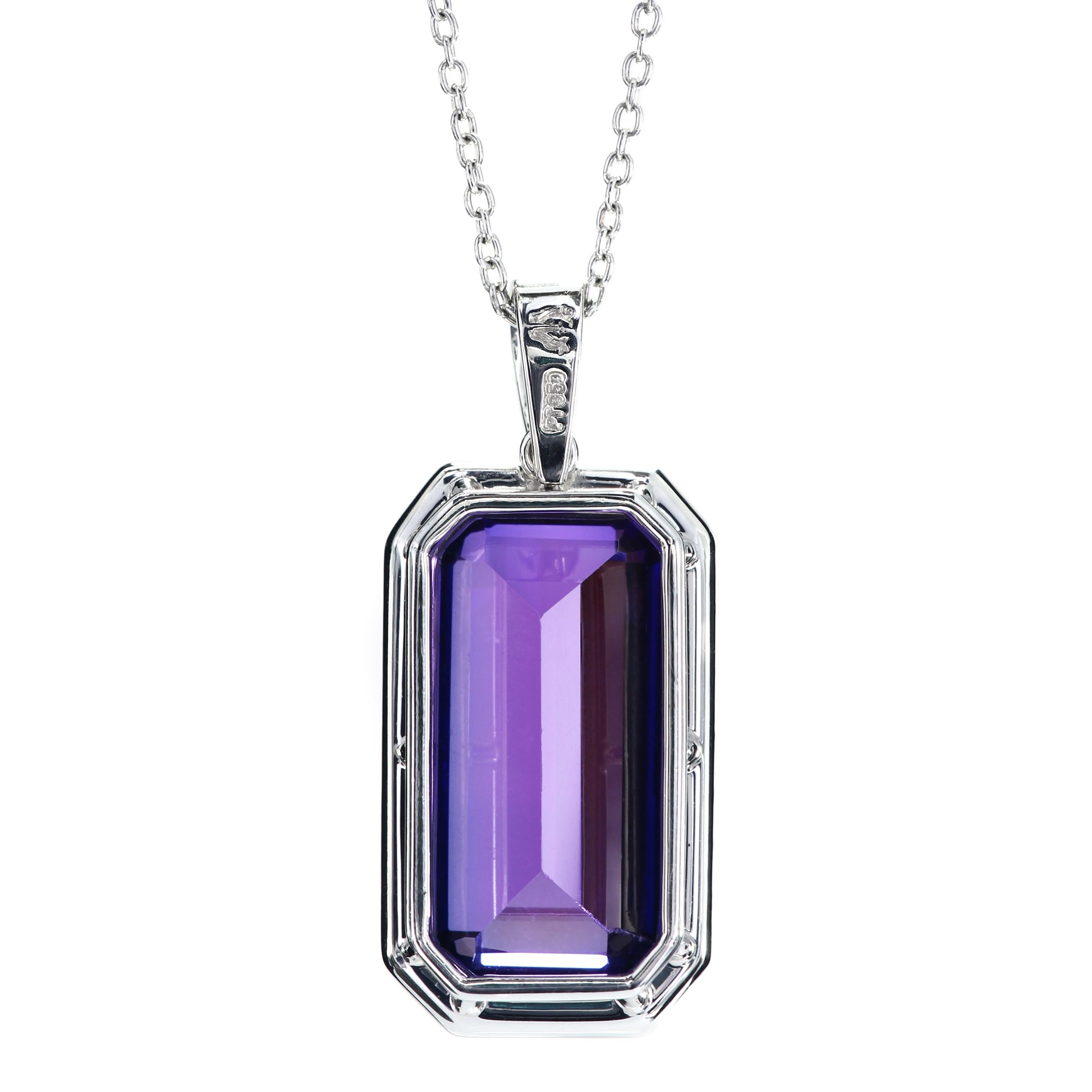 Contemporary Leon Mege Rich Purple Amethyst Pendant in Platinum With Diamond Pave