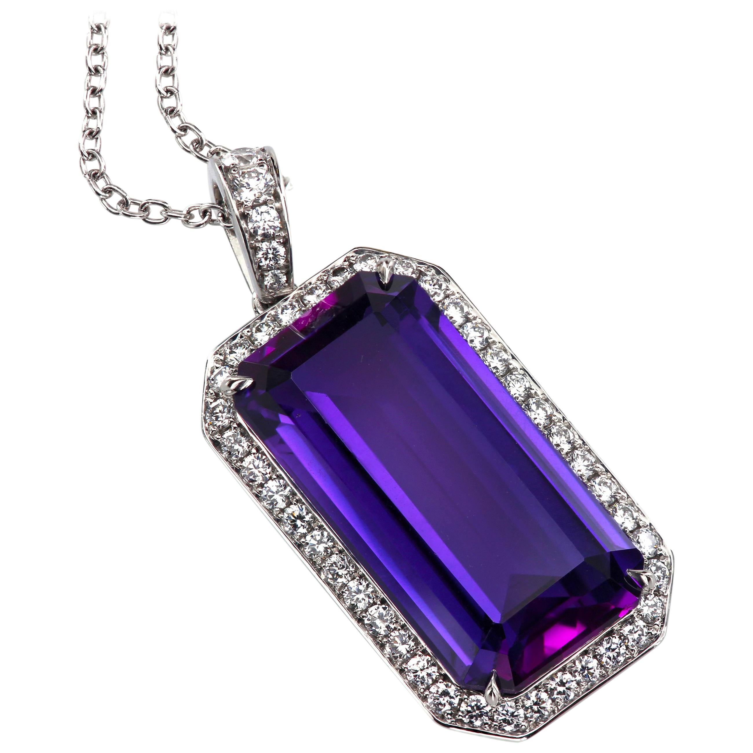 Leon Mege Rich Purple Amethyst Pendant in Platinum With Diamond Pave