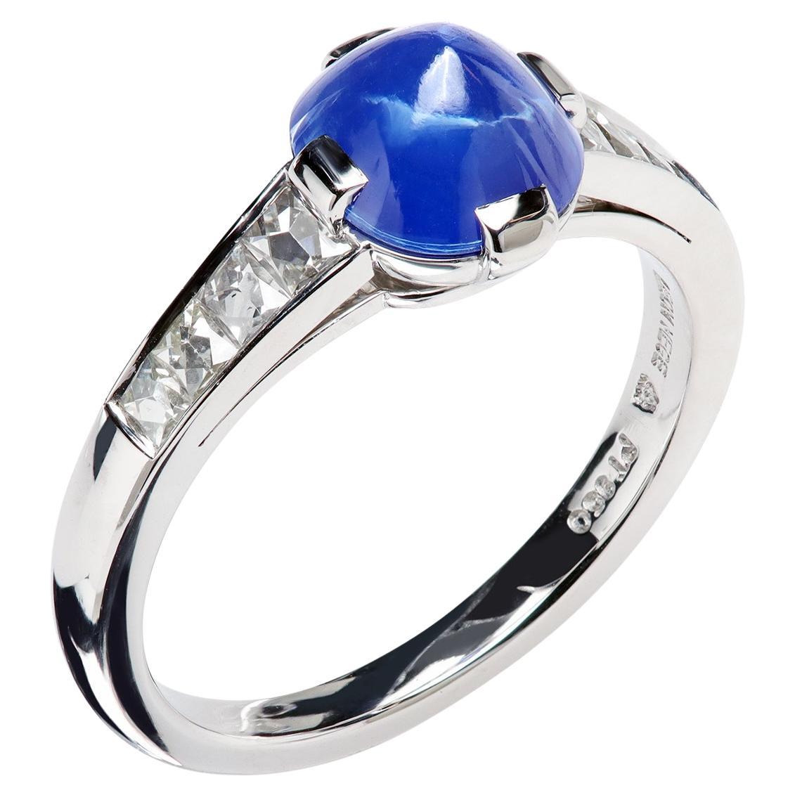 Leon Mege ring with certified Kahmir sugarloaf sapphire and French cut diamonds For Sale