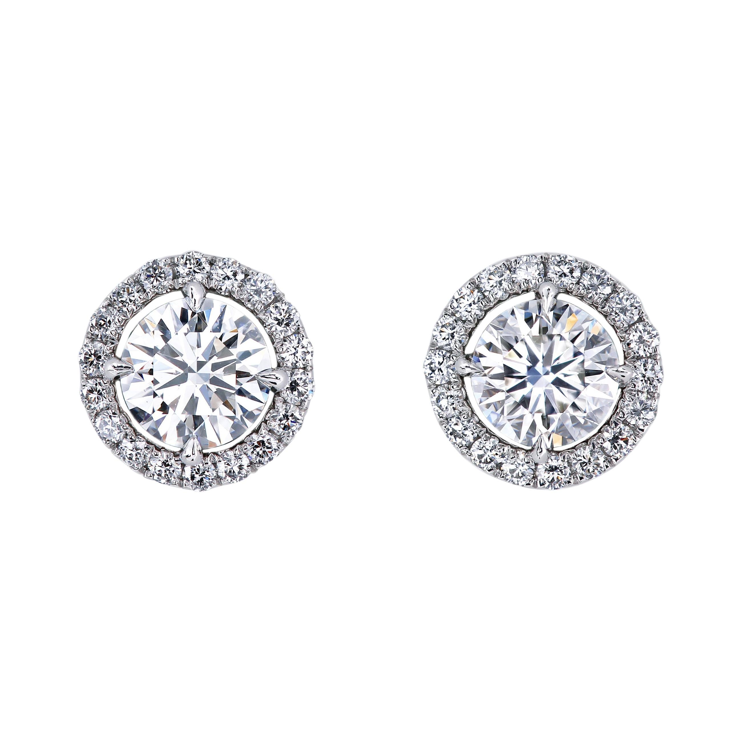 Leon Mege Round Diamond Platinum Studs Earrings with Removable Jackets