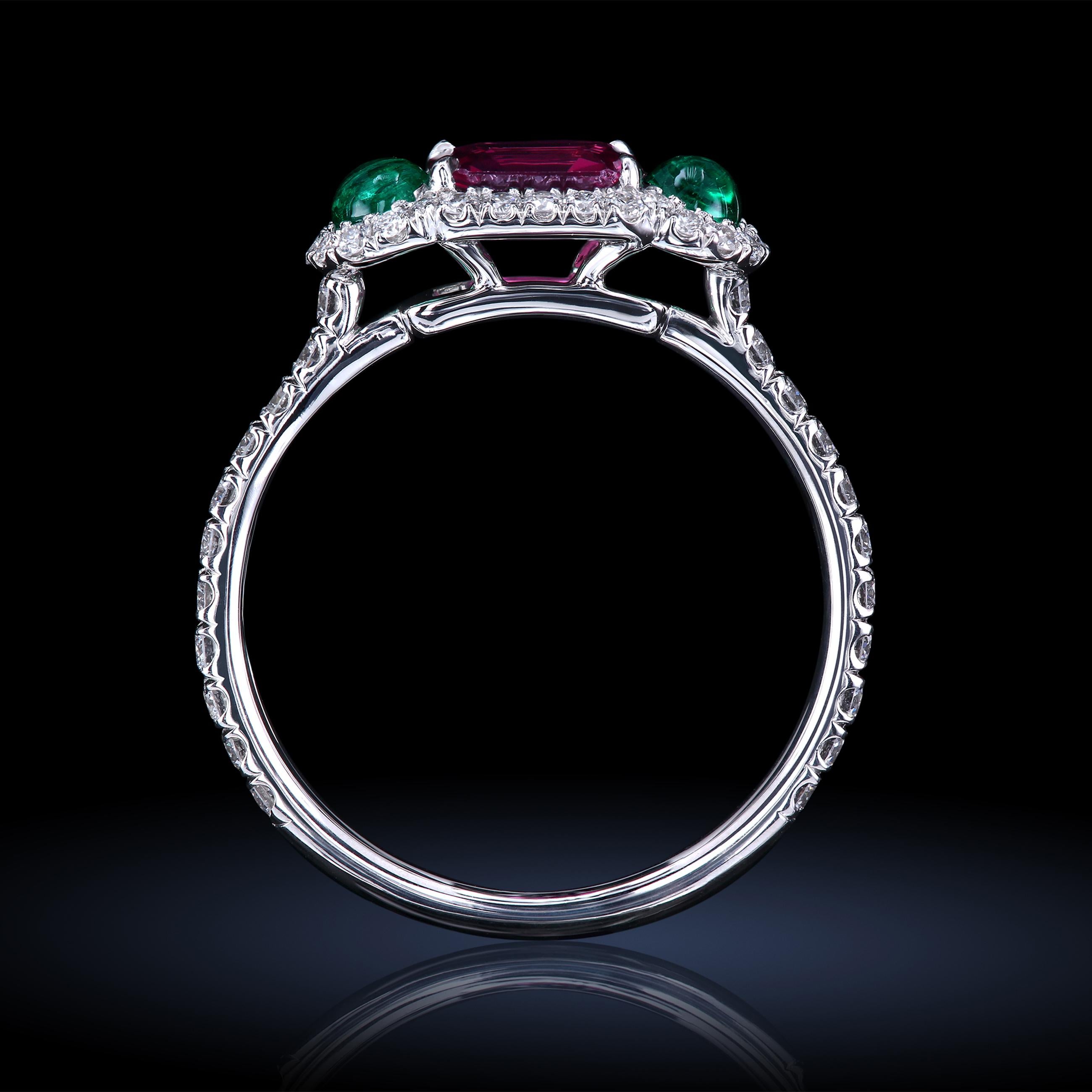 Women's Leon Mege Ruby and Cab Emeralds in Micro Pave Platinum Bespoke Right-Hand Ring