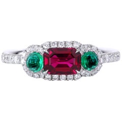Leon Mege Ruby and Cab Emeralds in Micro Pave Platinum Bespoke Right-Hand Ring