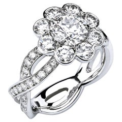 Leon Mege Scalloped Halo Ring with Old European Cut Diamond in Platinum