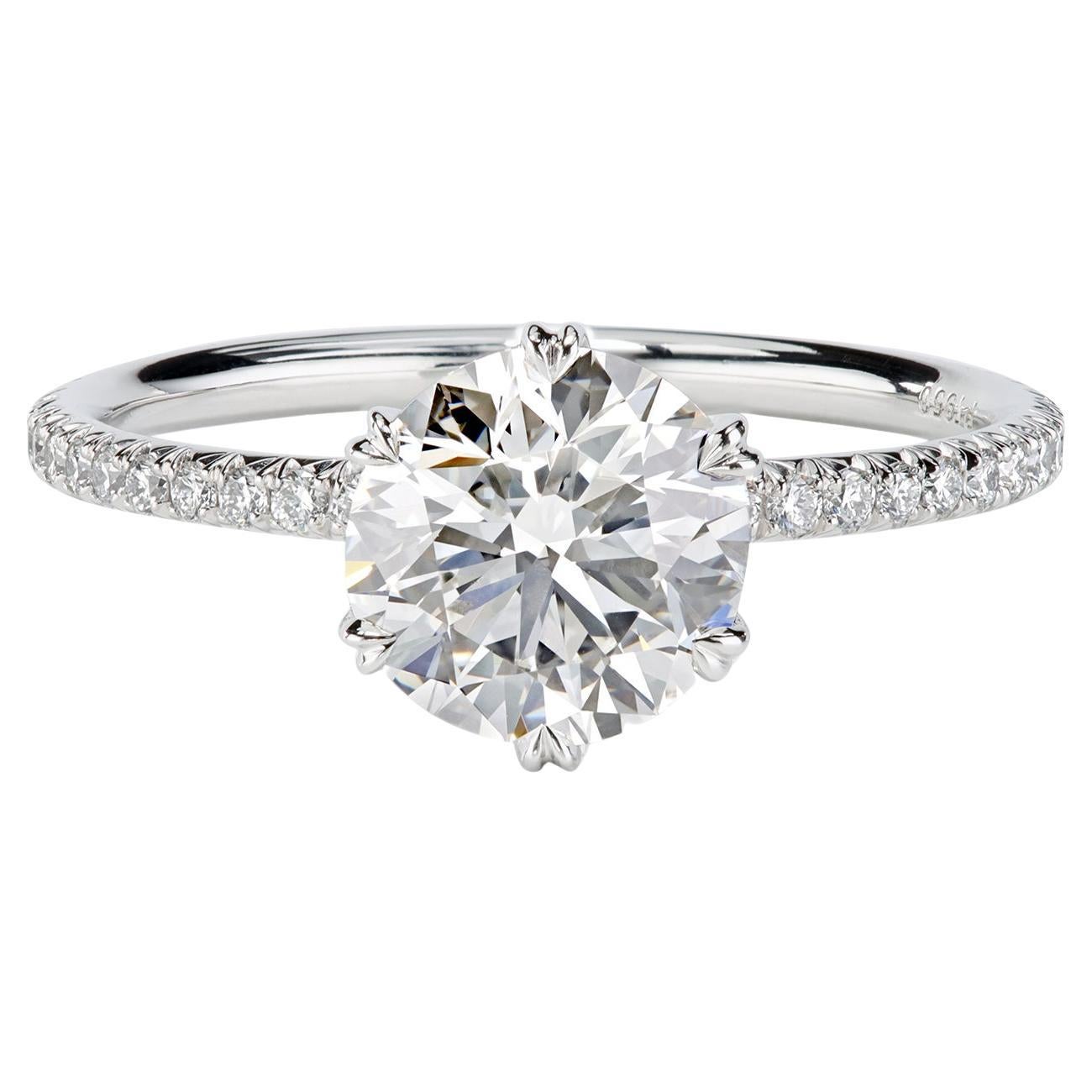 Leon Mege six prongs platinum solitaire ring with 2.00-carat round brilliant  For Sale