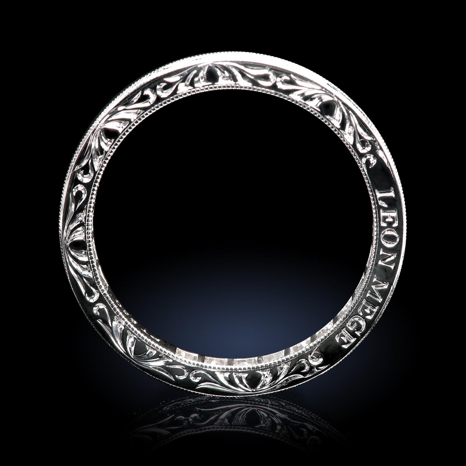 Leon Mege True Antique French diamond cut eternity wedding band con incisione. In condizioni Nuovo in vendita a New York, NY
