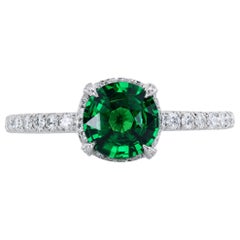 Leon Mege Vivid Round Green Tsavorite Garnet in Micro Pave Platinum Ring