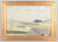 Leon Møller, Danish artist. Landscape with houses. Oil on canvas.