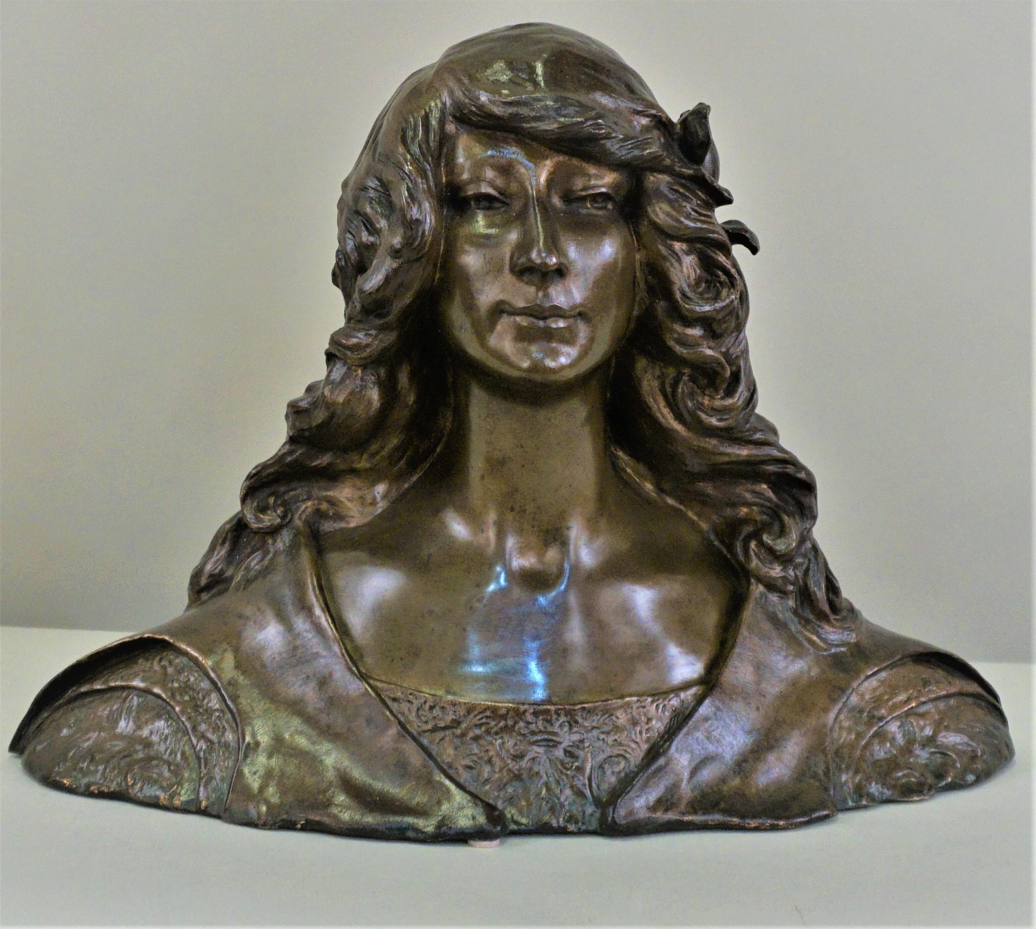 Léon Noel Delagrange : un buste de femme classique en bronze de style Art Nouveau français.