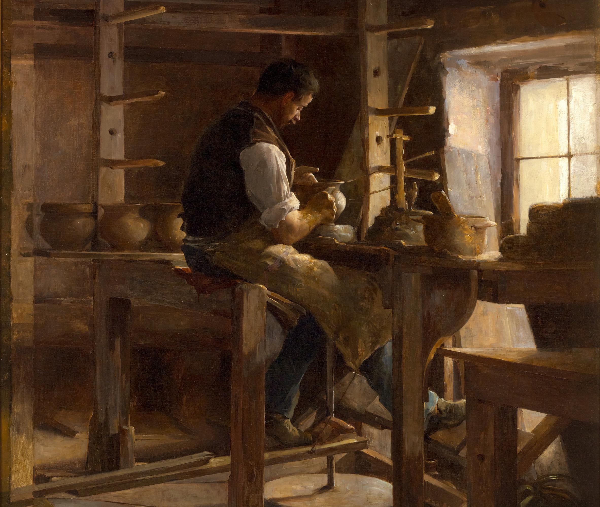 Il Potter - Figurative Painting Marrone di Leon Olivie-Bon