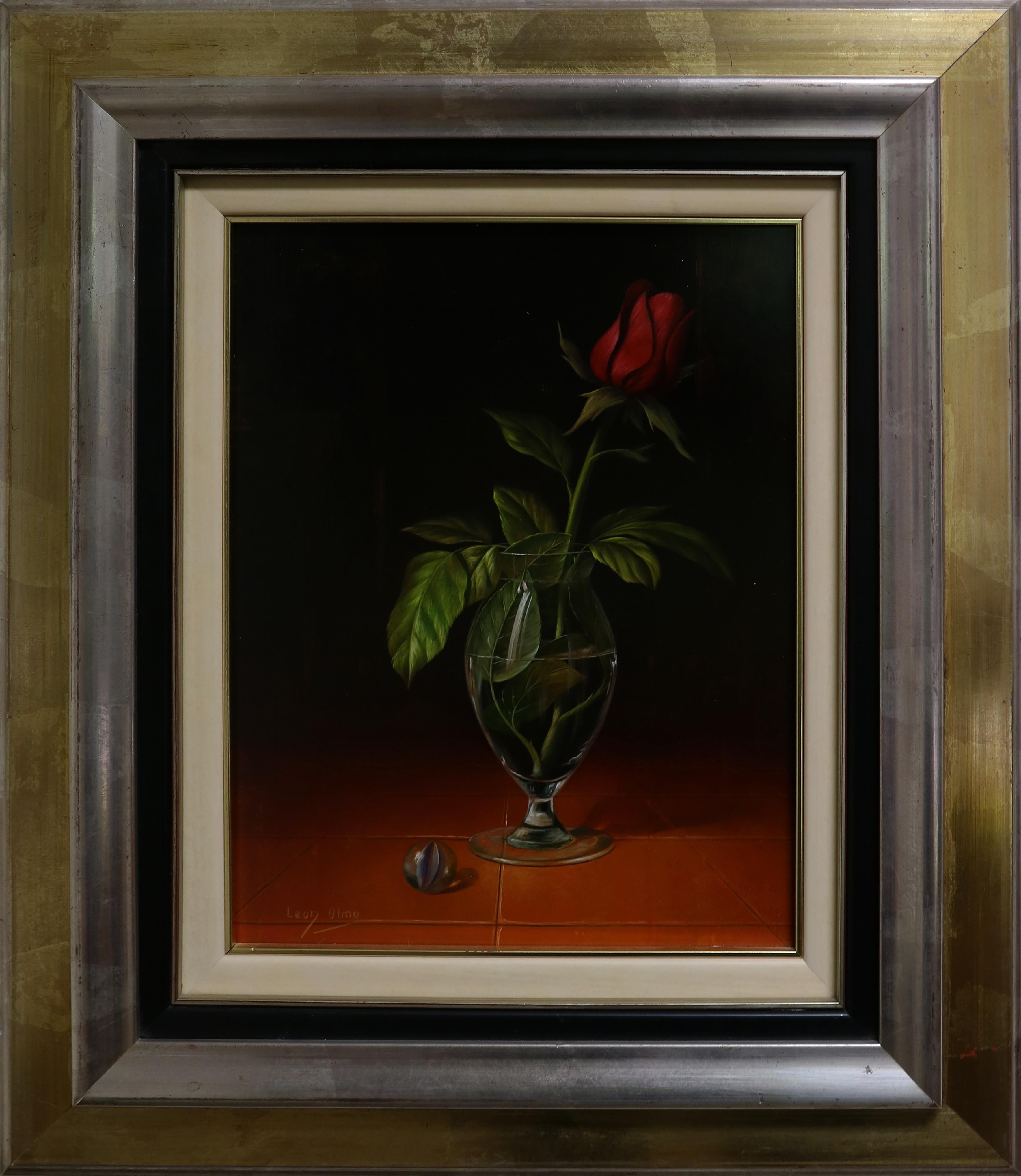 Leon Olmo Still-Life Painting - Rose in Glass with Marble