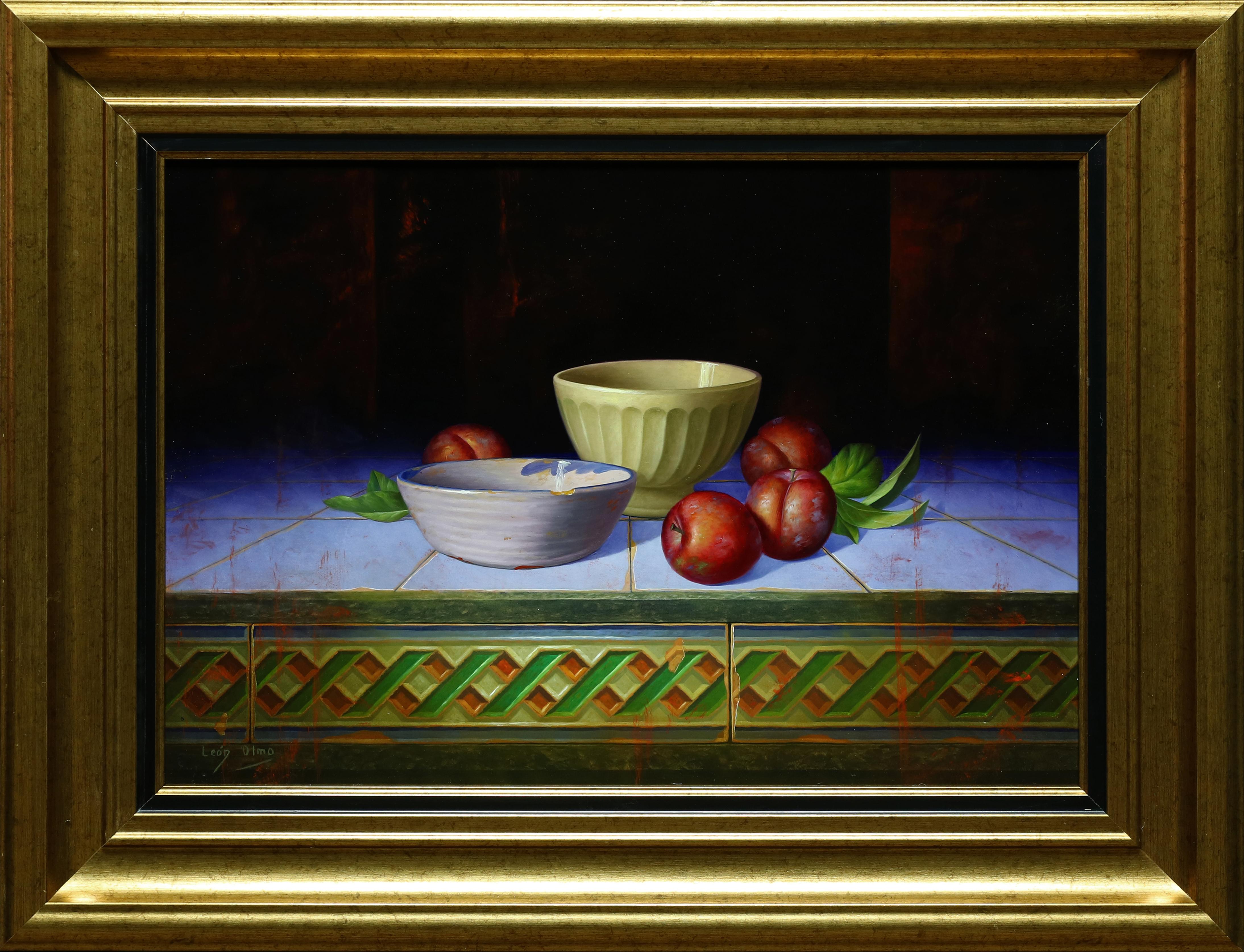 Leon Olmo Interior Painting - Still Life Bowls and Plums