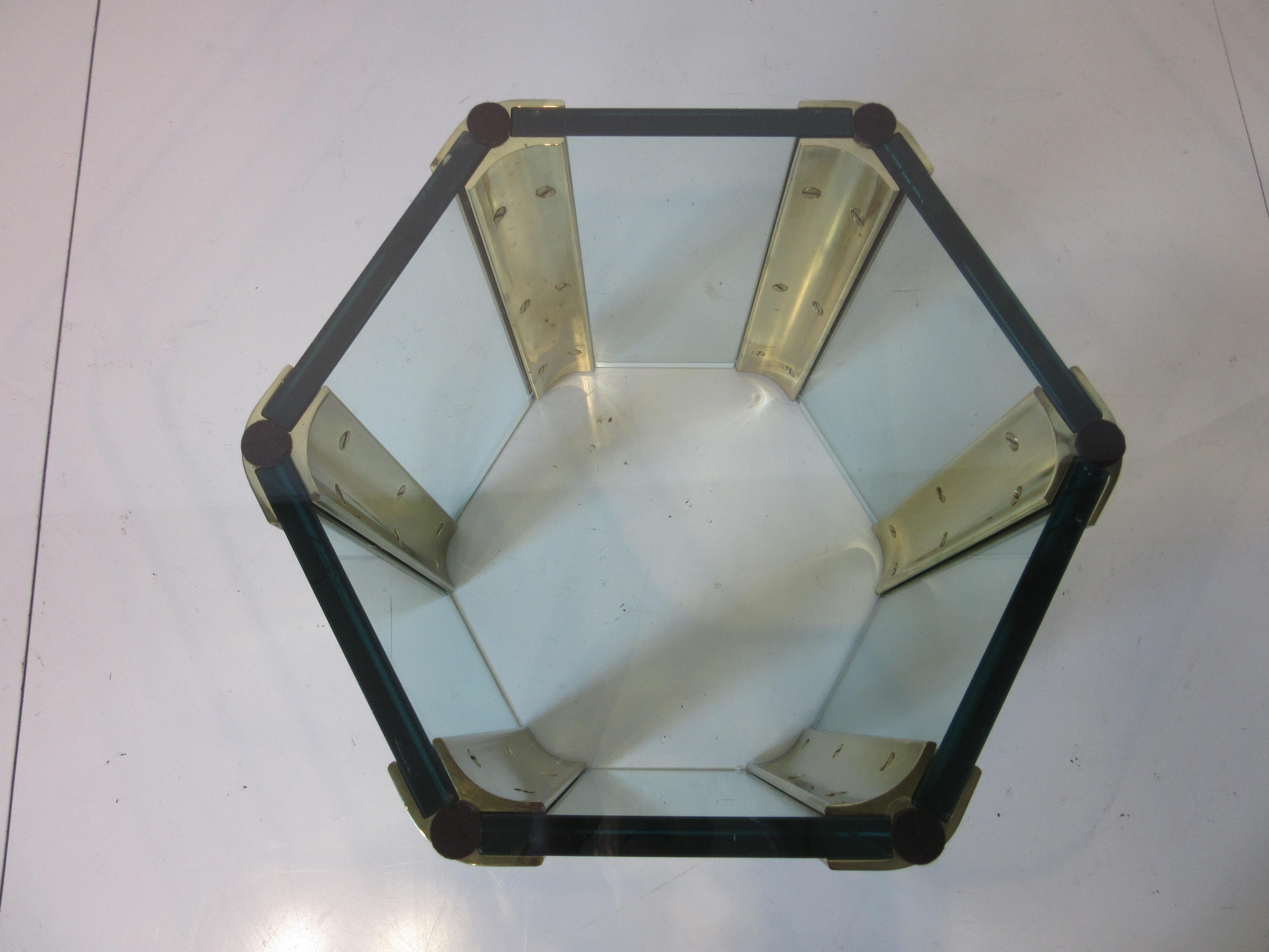 20th Century Leon Pace Brass / Plate Glass Hexagon Coffee Table for Pace