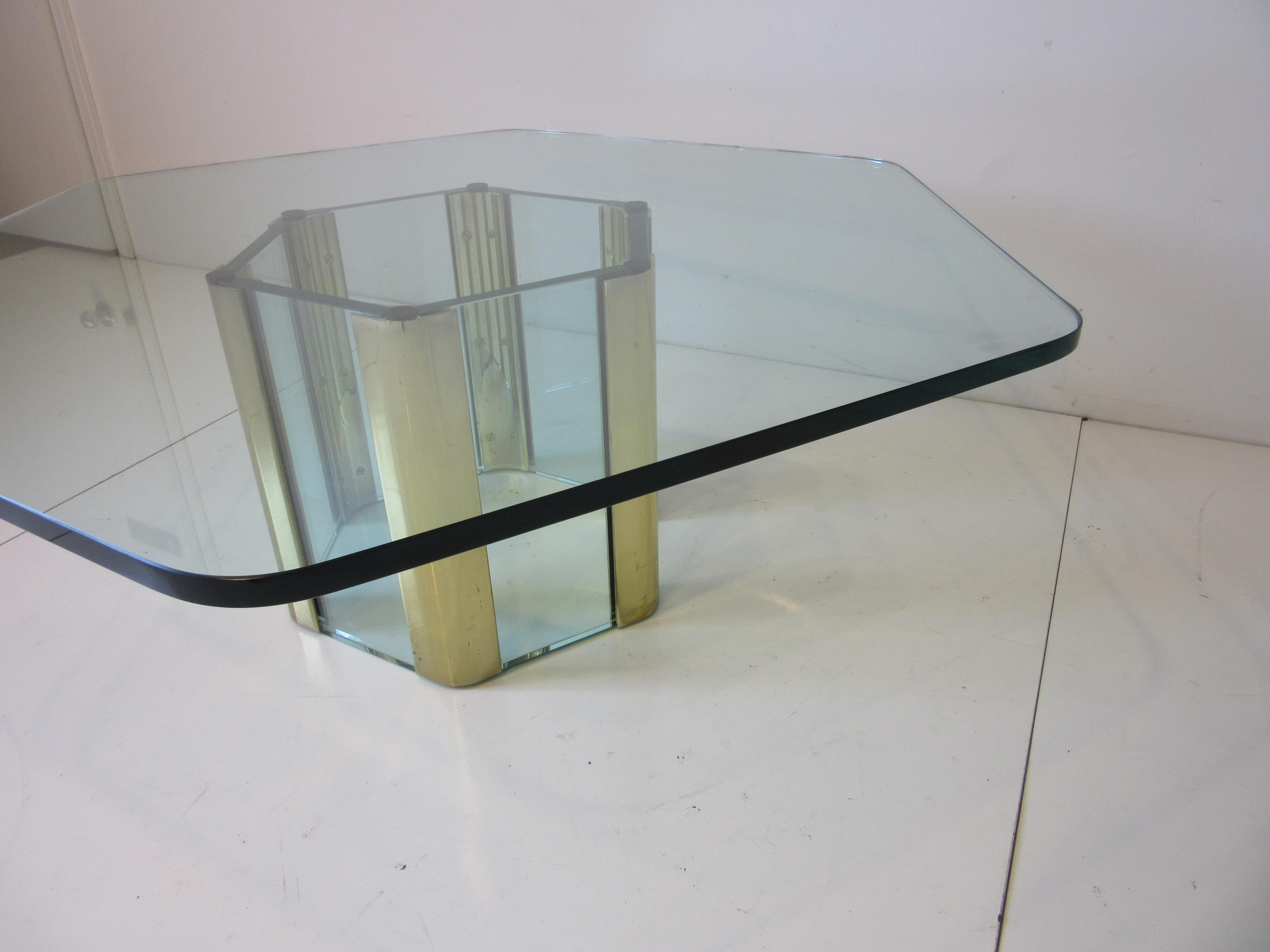Leon Pace Brass / Plate Glass Hexagon Coffee Table for Pace 1
