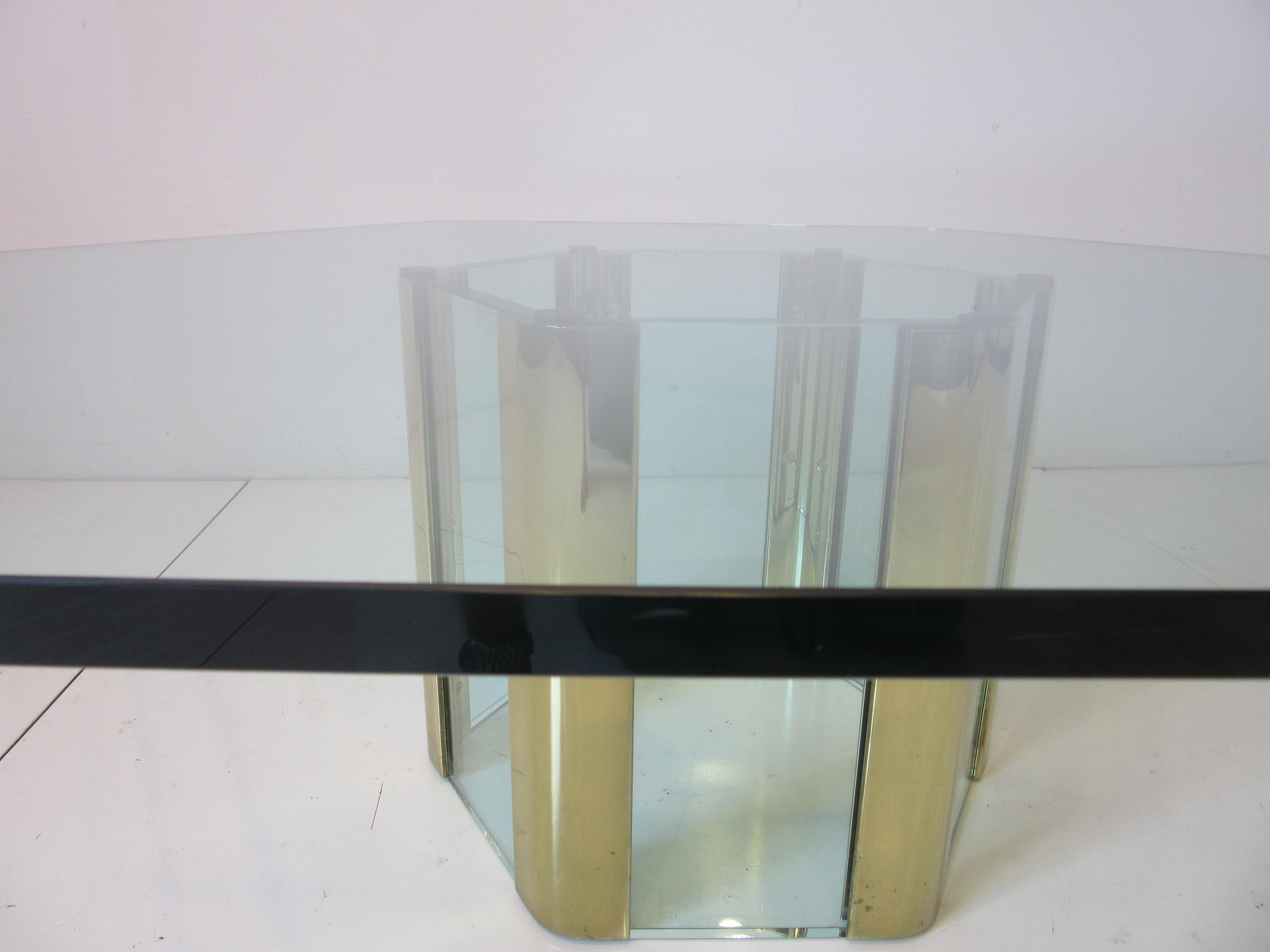 Leon Pace Brass / Plate Glass Hexagon Coffee Table for Pace 2