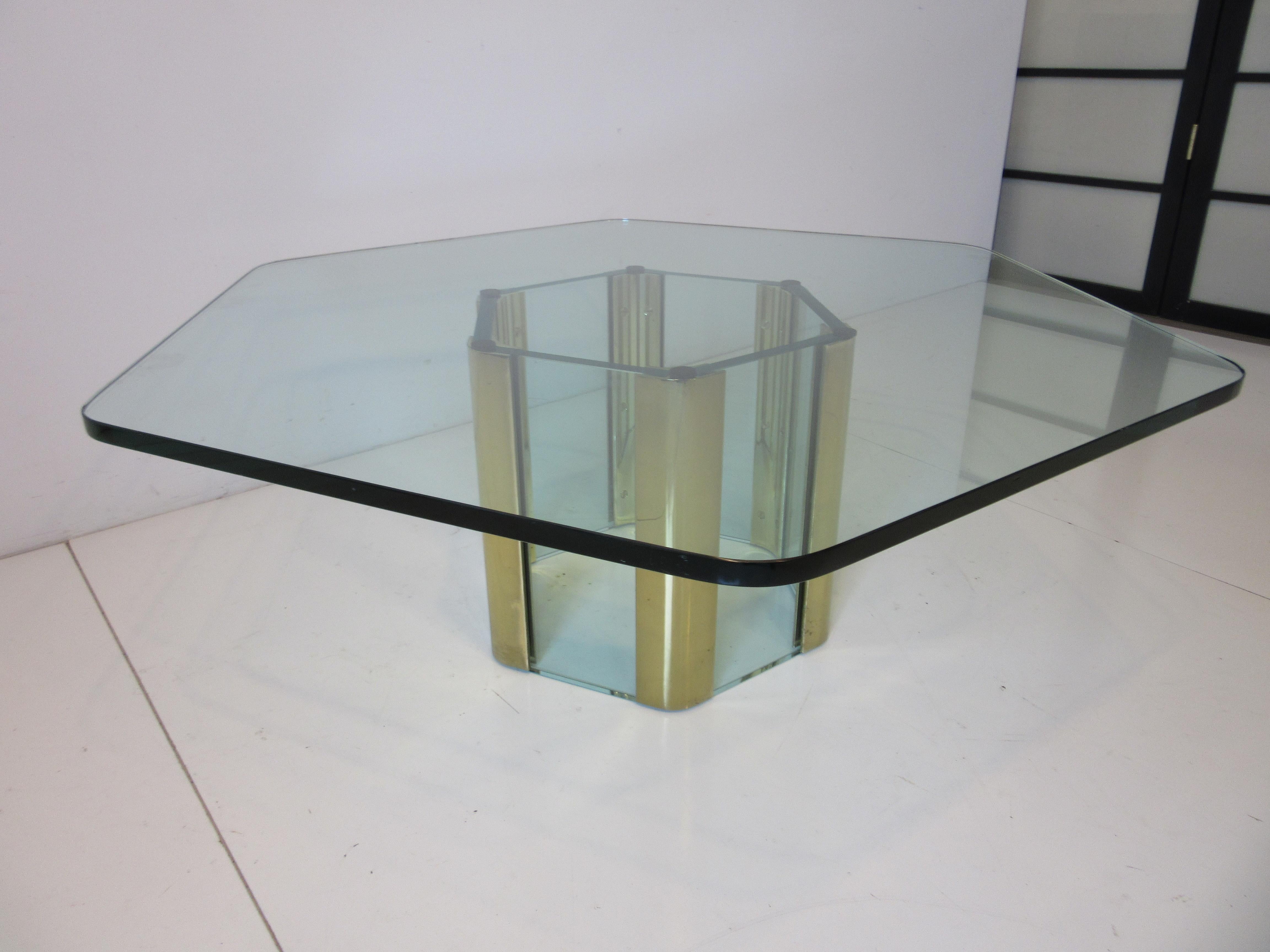 Leon Pace Brass / Plate Glass Hexagon Coffee Table for Pace 3