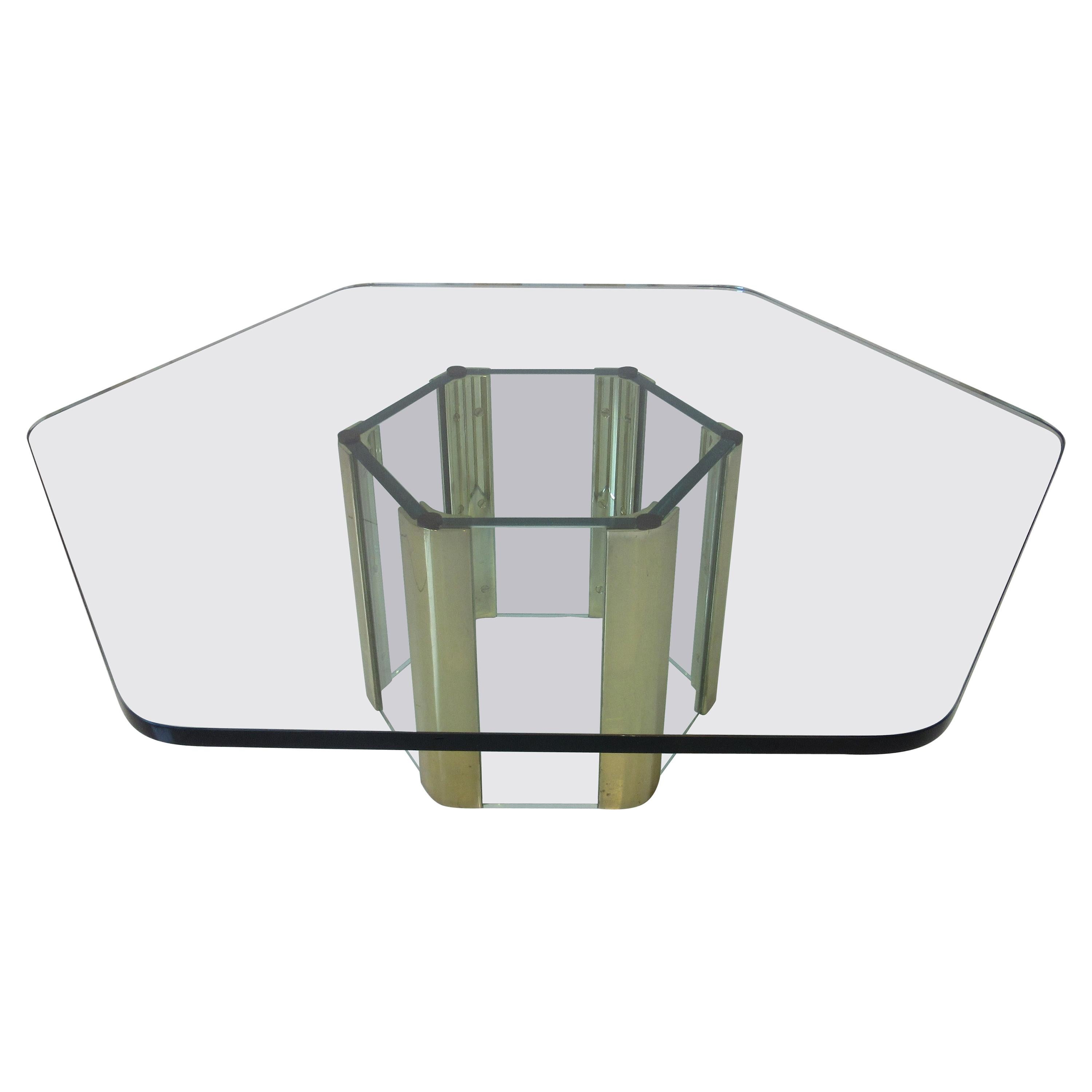 Leon Pace Brass / Plate Glass Hexagon Coffee Table for Pace