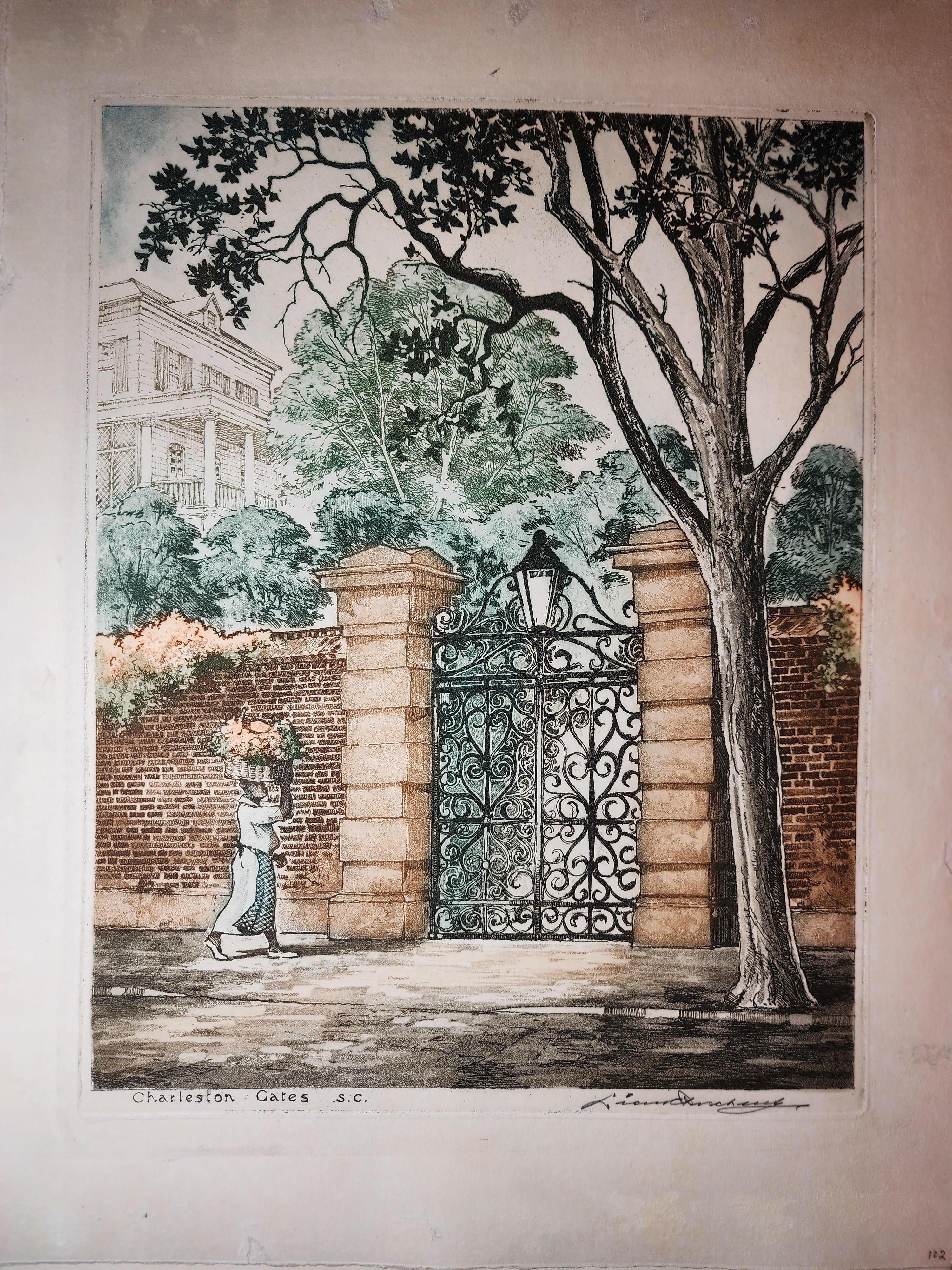 Charleston Gates, S.C. - Print by Leon Pescheret