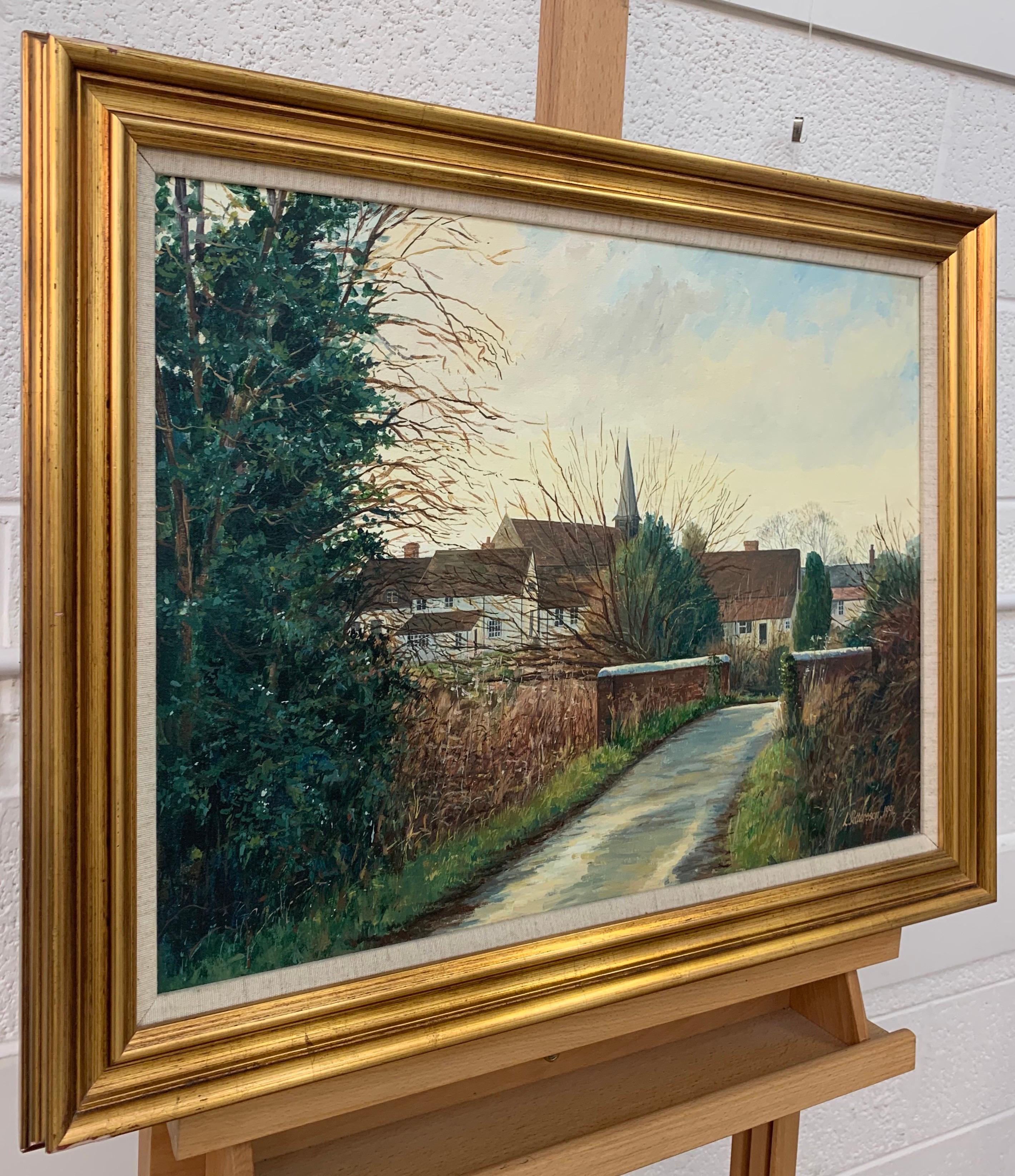 Peinture originale d'une rue de village anglaise par un artiste britannique du 20e siècle - Painting de Leon Pettersson