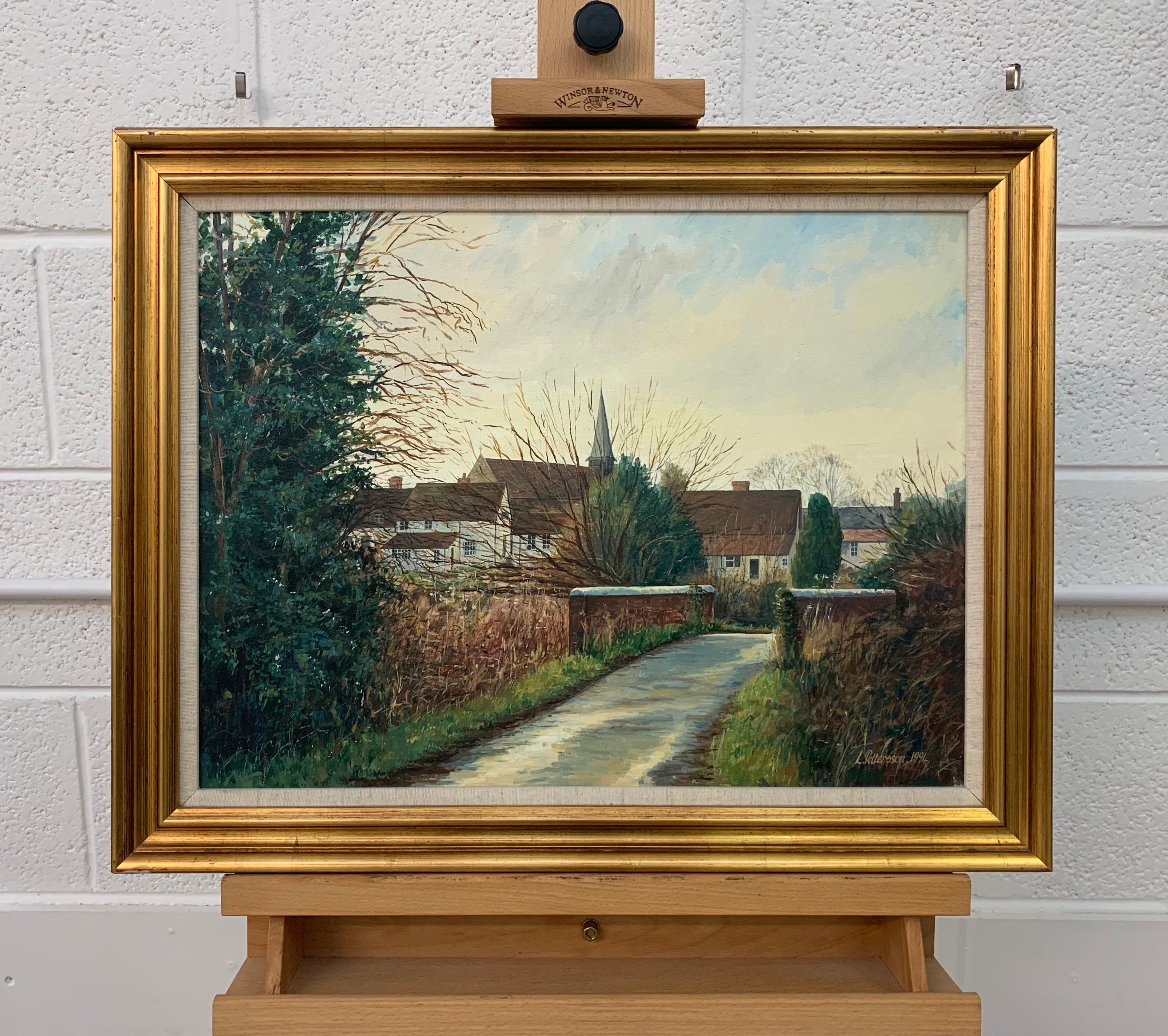 Peinture originale d'une rue de village anglaise par un artiste britannique du 20e siècle - Réalisme Painting par Leon Pettersson