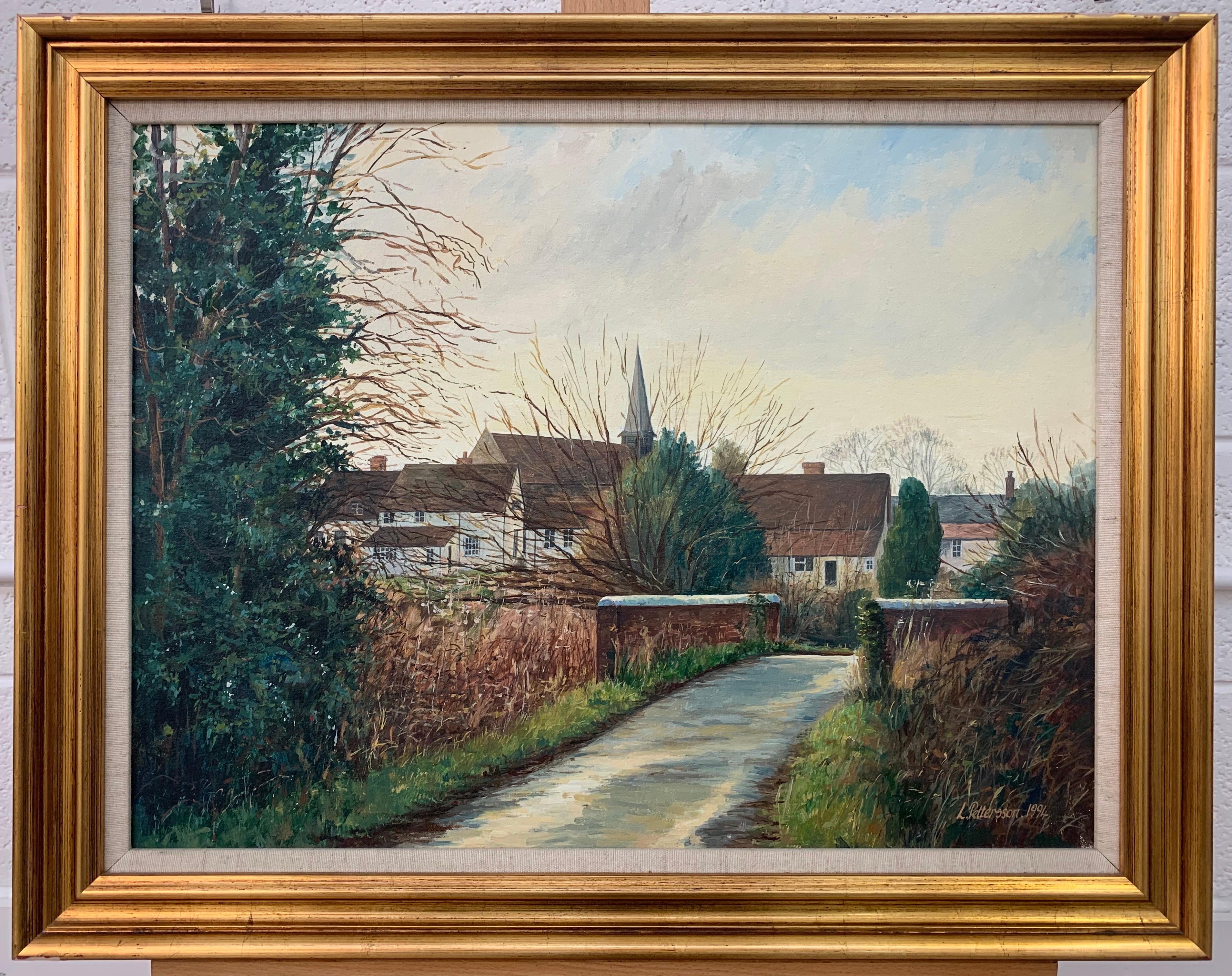 Peinture originale d'une rue de village anglaise par un artiste britannique du 20e siècle en vente 2