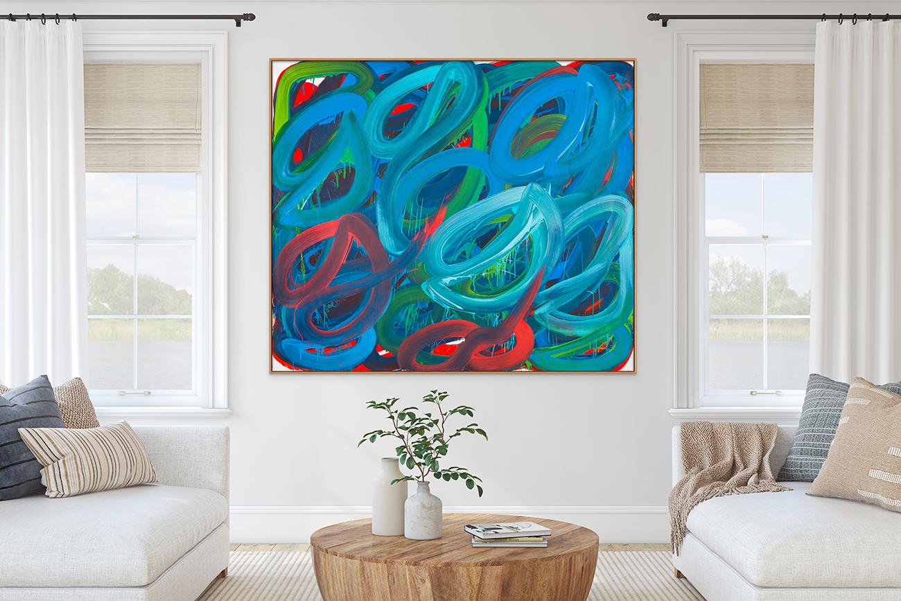 Swirl No.4 (Abstrakte Malerei) (Blau), Abstract Painting, von Leon Phillips