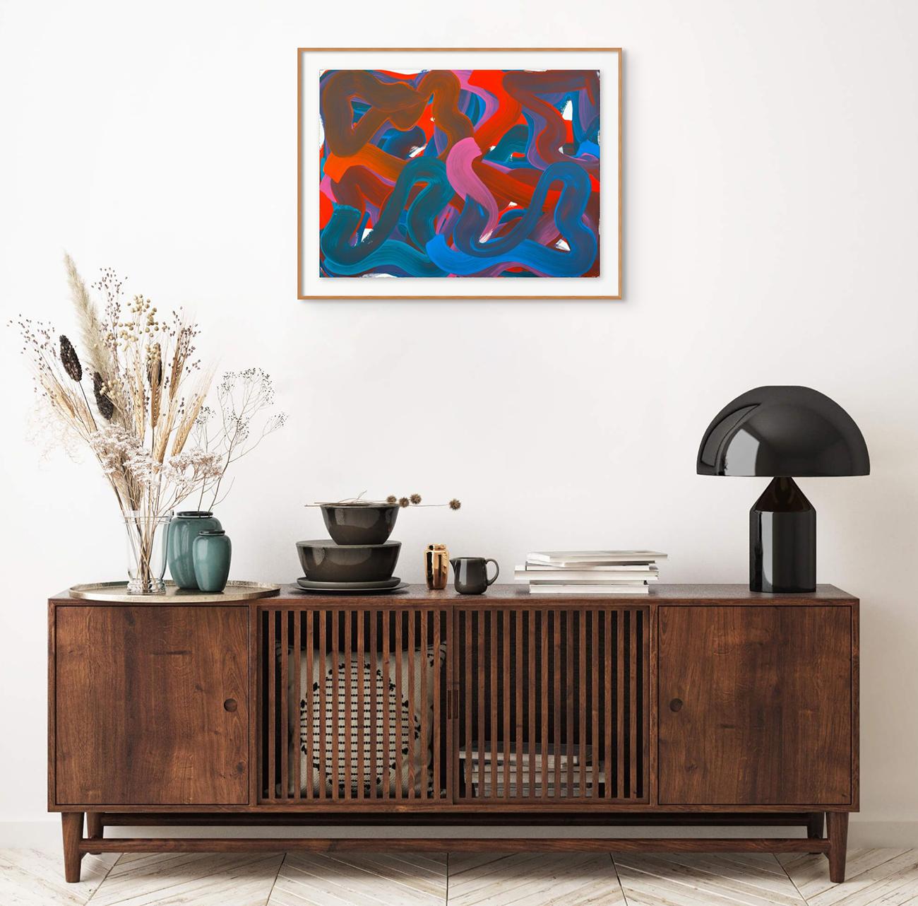 Wiggle No.22 (Abstrakte Malerei) (Grau), Abstract Painting, von Leon Phillips