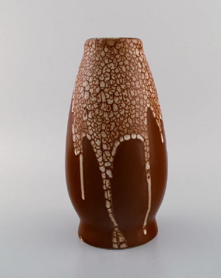 French Leon Pointu, France, Large Art Deco Vase in Glazed Stoneware For Sale