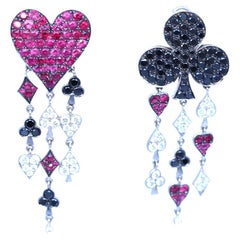 Leon Popov Cards Suit Hearts Clubs Rubies Diamonds White Gold Earrings, 2005