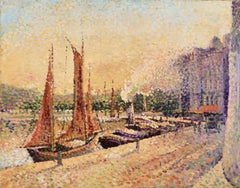 Le Quai Suffren - Saint Tropez - Pointillistisches Landschaftsbild Öl von Leon Pourtau