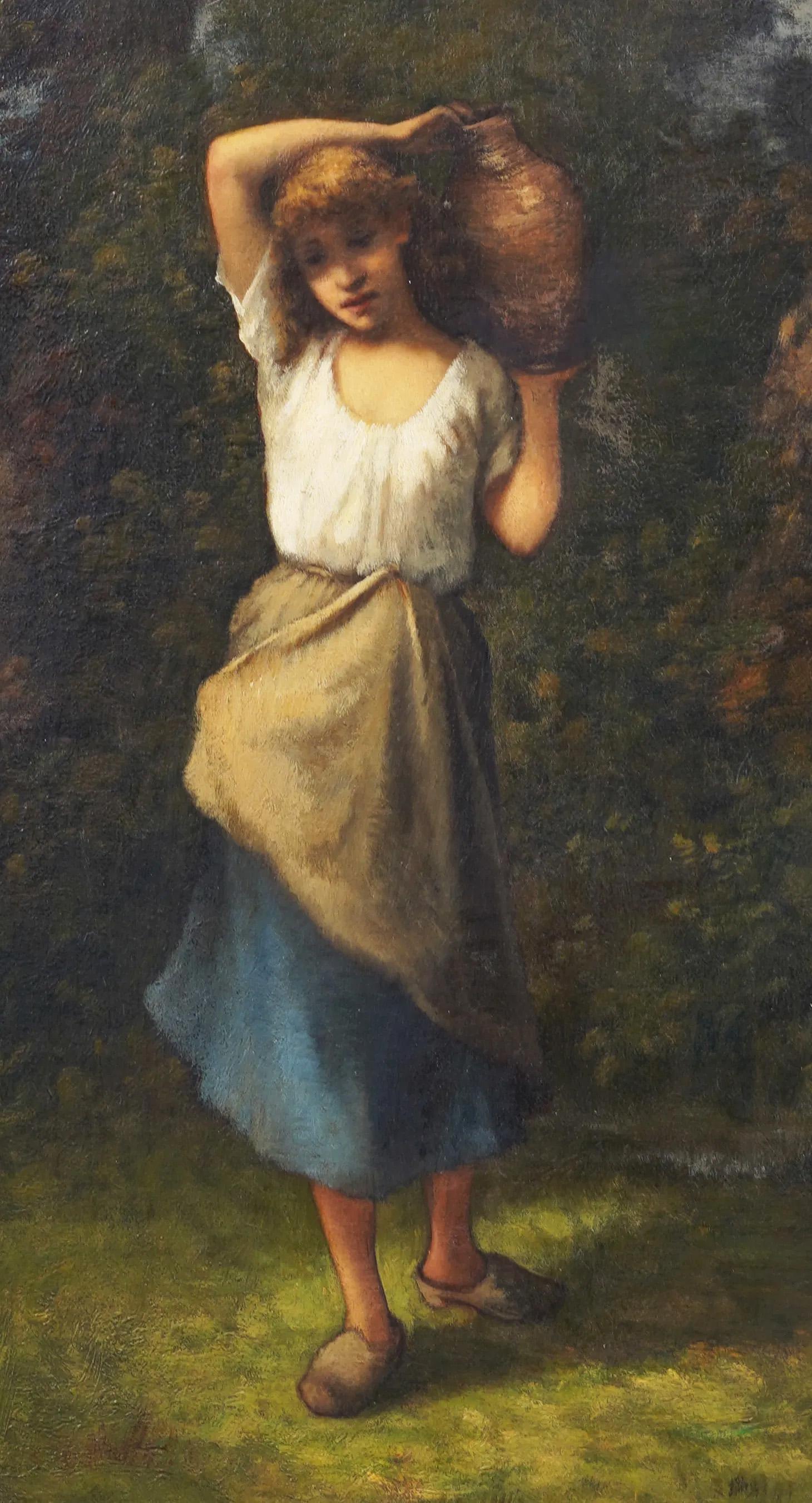 Antique French Impressionist Retrato de mujer joven Paisaje Pintura al óleo enmarcada - Landscape Painting Negro de Leon Richet