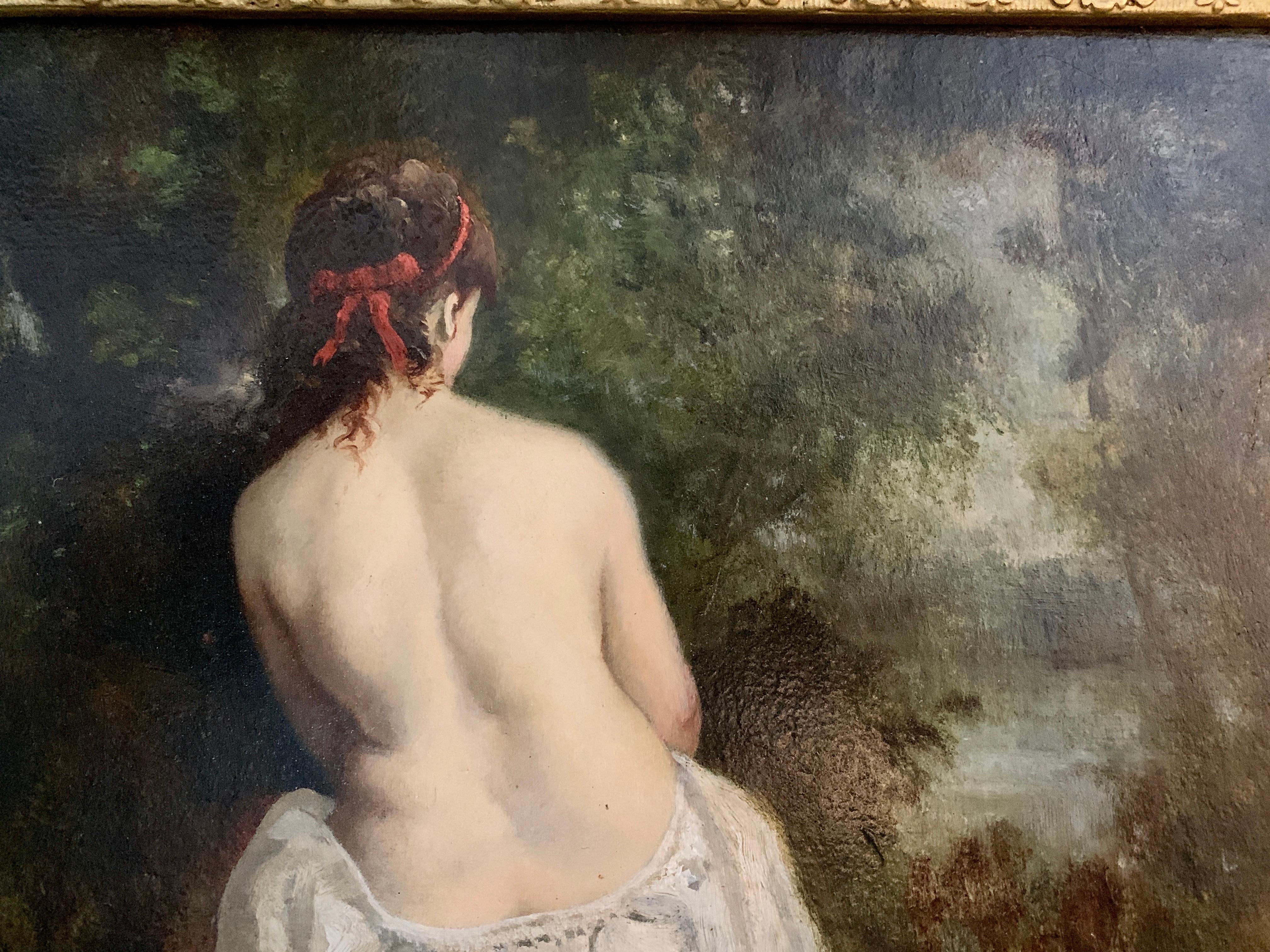 Französischer Akt einer Dame aus dem 19. Jahrhundert in der Waldlandschaft von Barbizon. (Viktorianisch), Painting, von Leon Richet