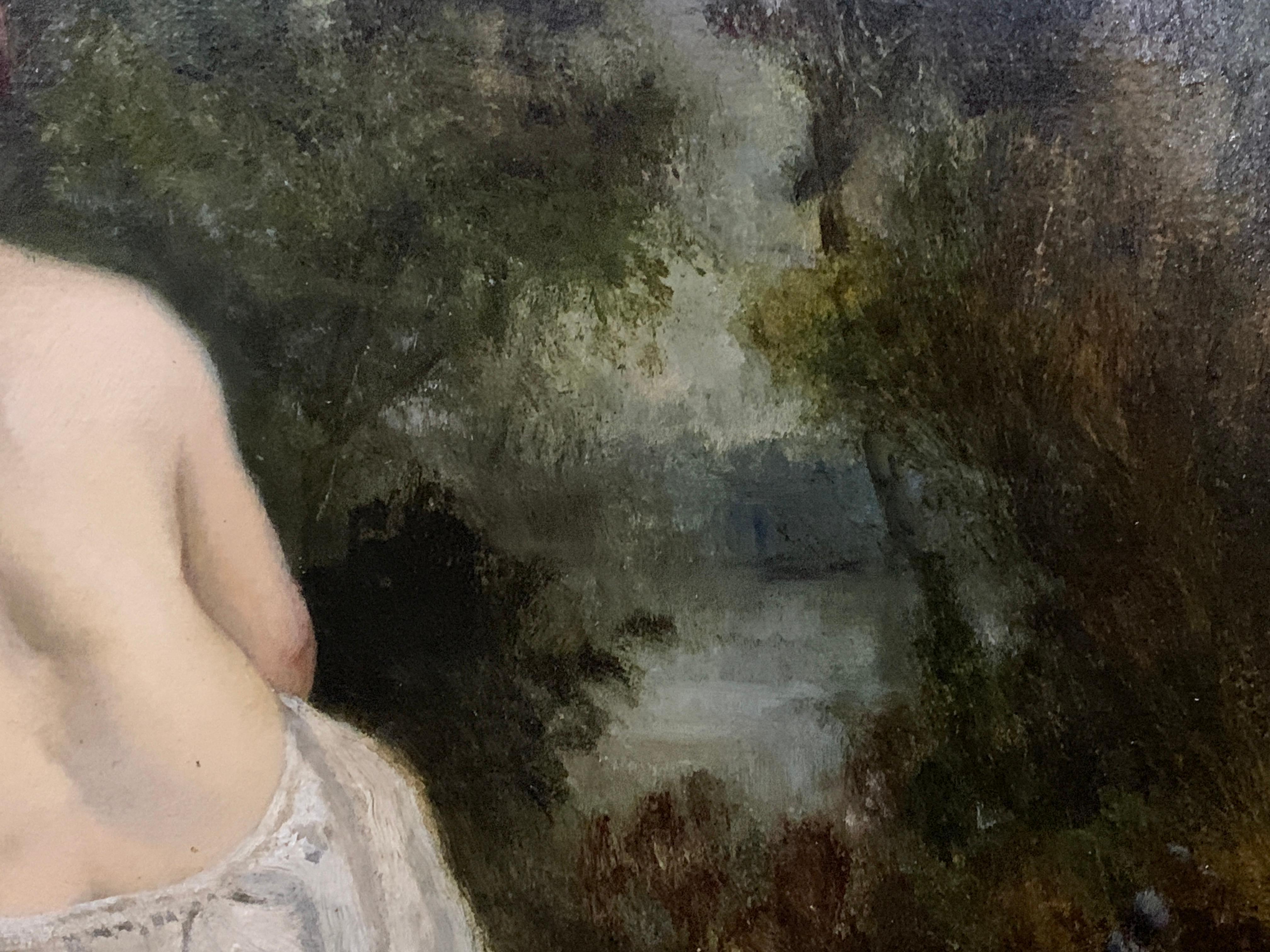 Classical 19th century French Nude of a lady in the Barbizon Forest landscape. - Victorian Painting by Leon Richet