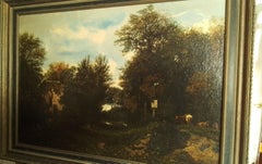 Französische Kunst des Meisters von Barbizon, Stil des Realismus, belebter Wald mit Landhaus