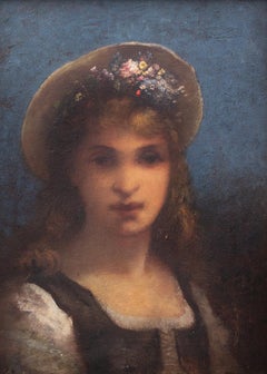 Französisches Mädchen mit geblümtem Hut und beeindruckendem Sfumato-Technik von Leon Richet