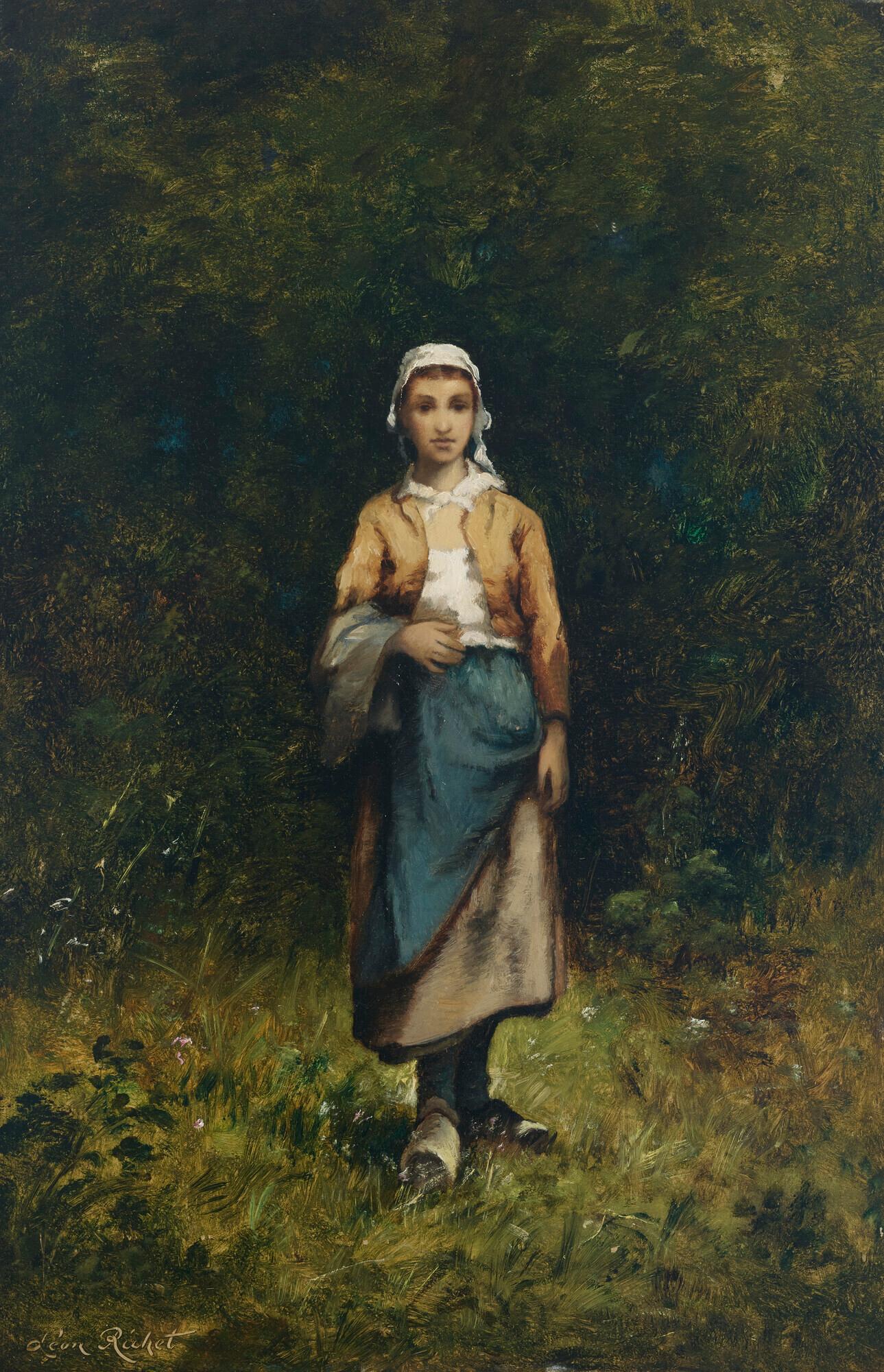 Portrait Painting Leon Richet - Paysanne dans un bois