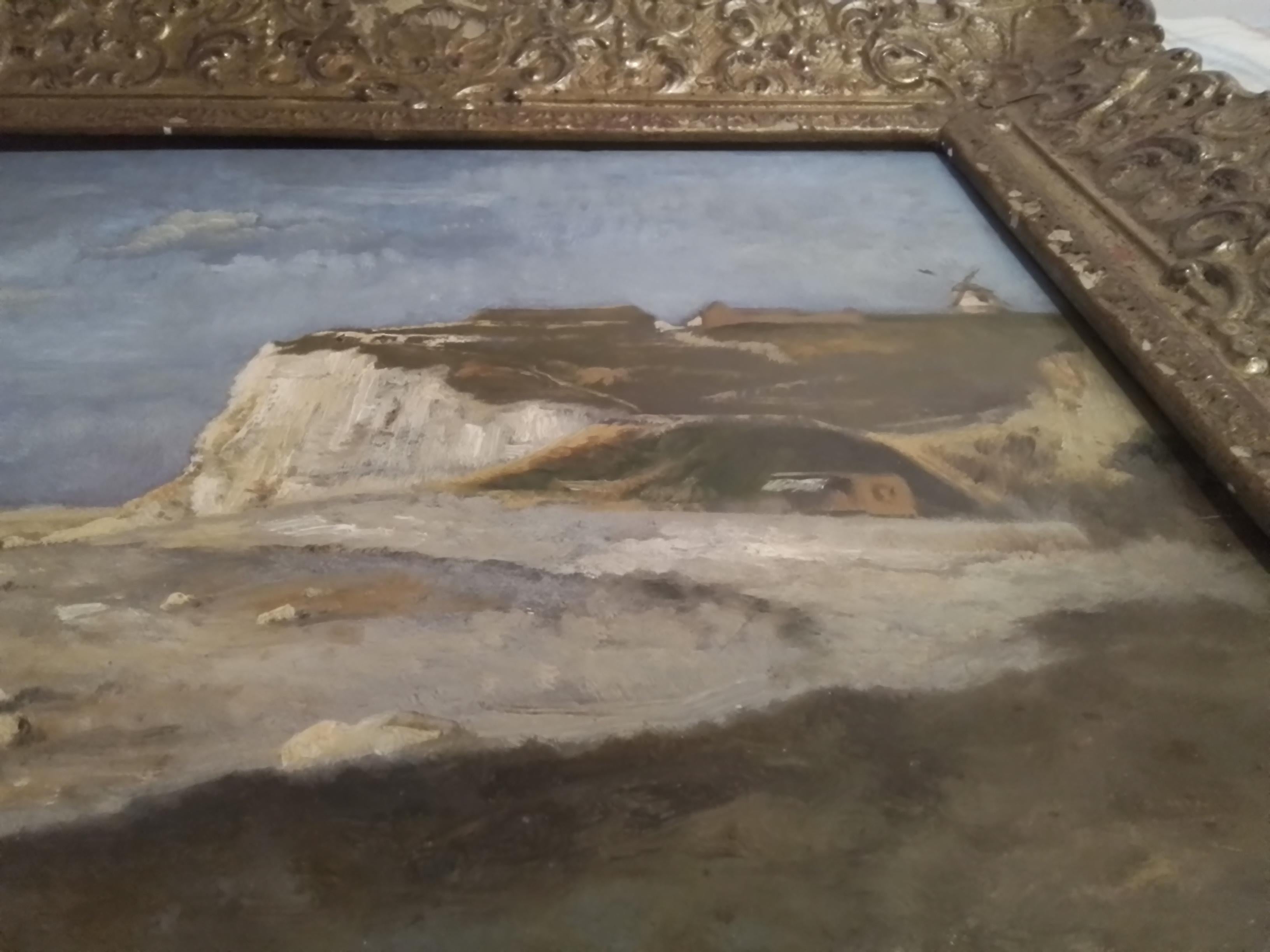 Los Acantilados de Treport - Normandía Etretat, óleo sobre madera de Léon Richet en venta 5