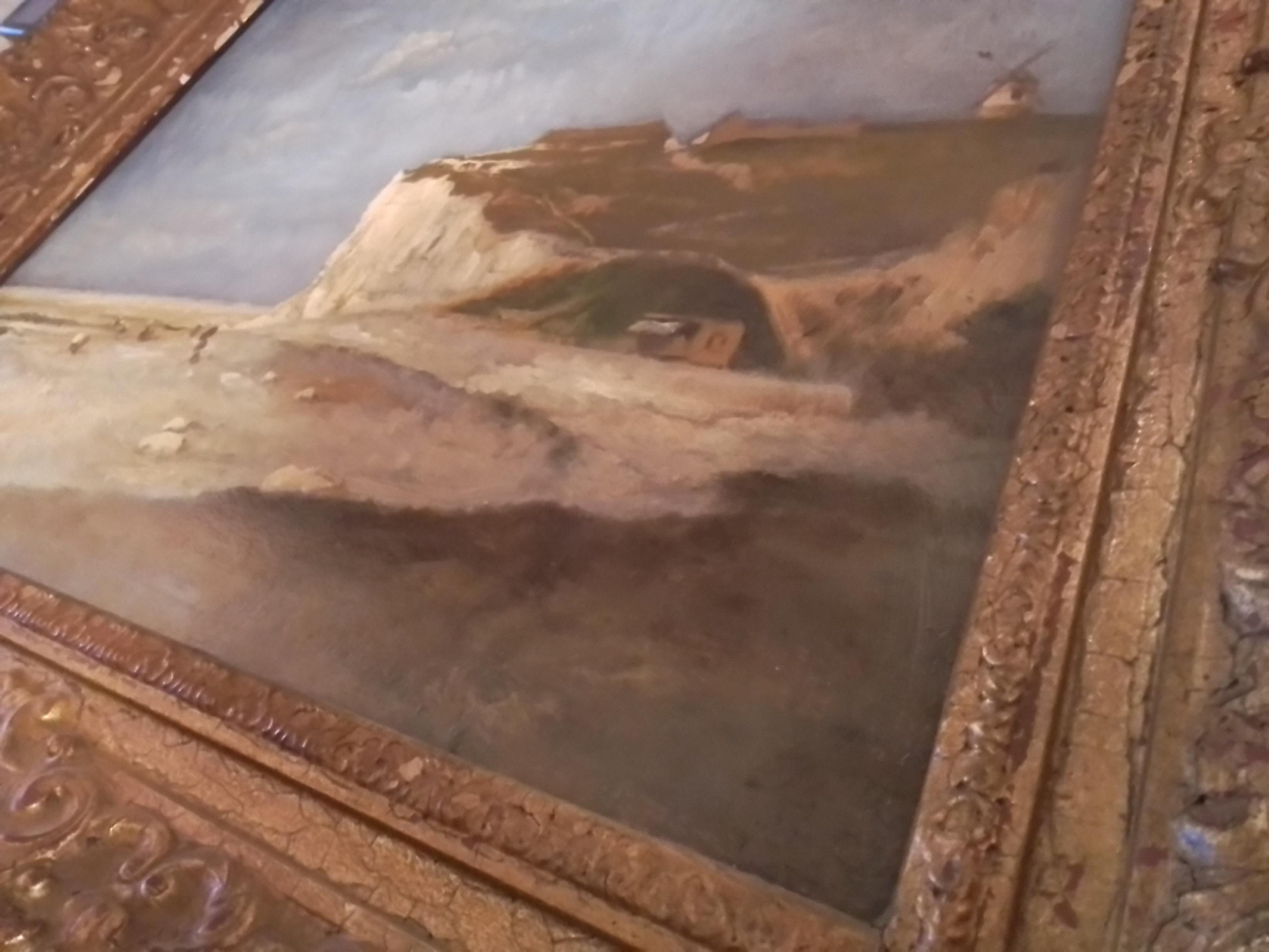 Vintage french art painting-Normandy cliffs near Etretat-oil by Léon Richet For Sale 7
