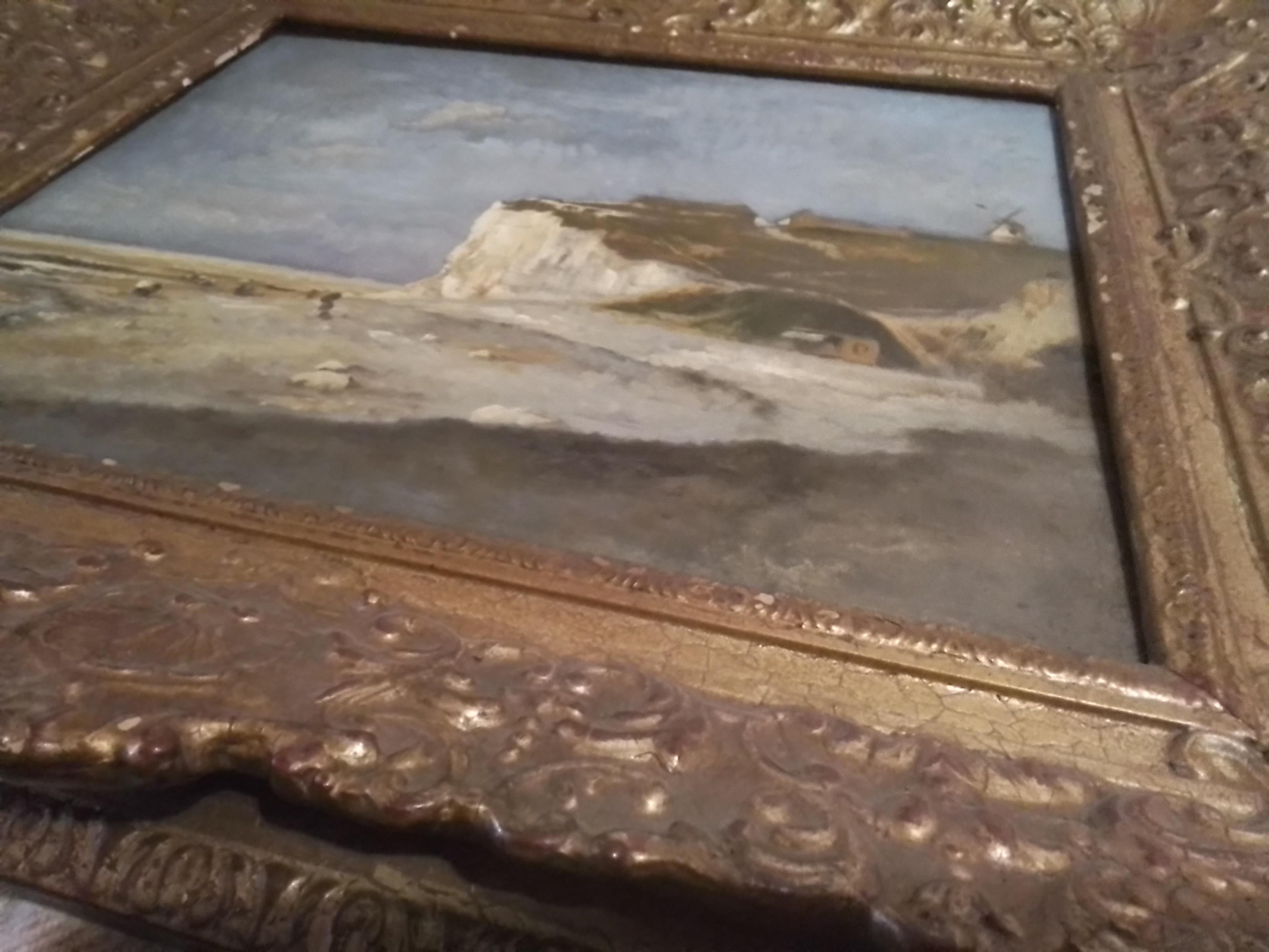 Estado : Excelente en general con un auténtico óleo sobre tabla con marco original de época.
Pequeños retoques de 3 mm bajo luz ultravioleta.  (Como se ve en la foto)

Alumno de Narcisse Díaz de la Peña y de Emile Van Marcke de Lummen, pintor de la