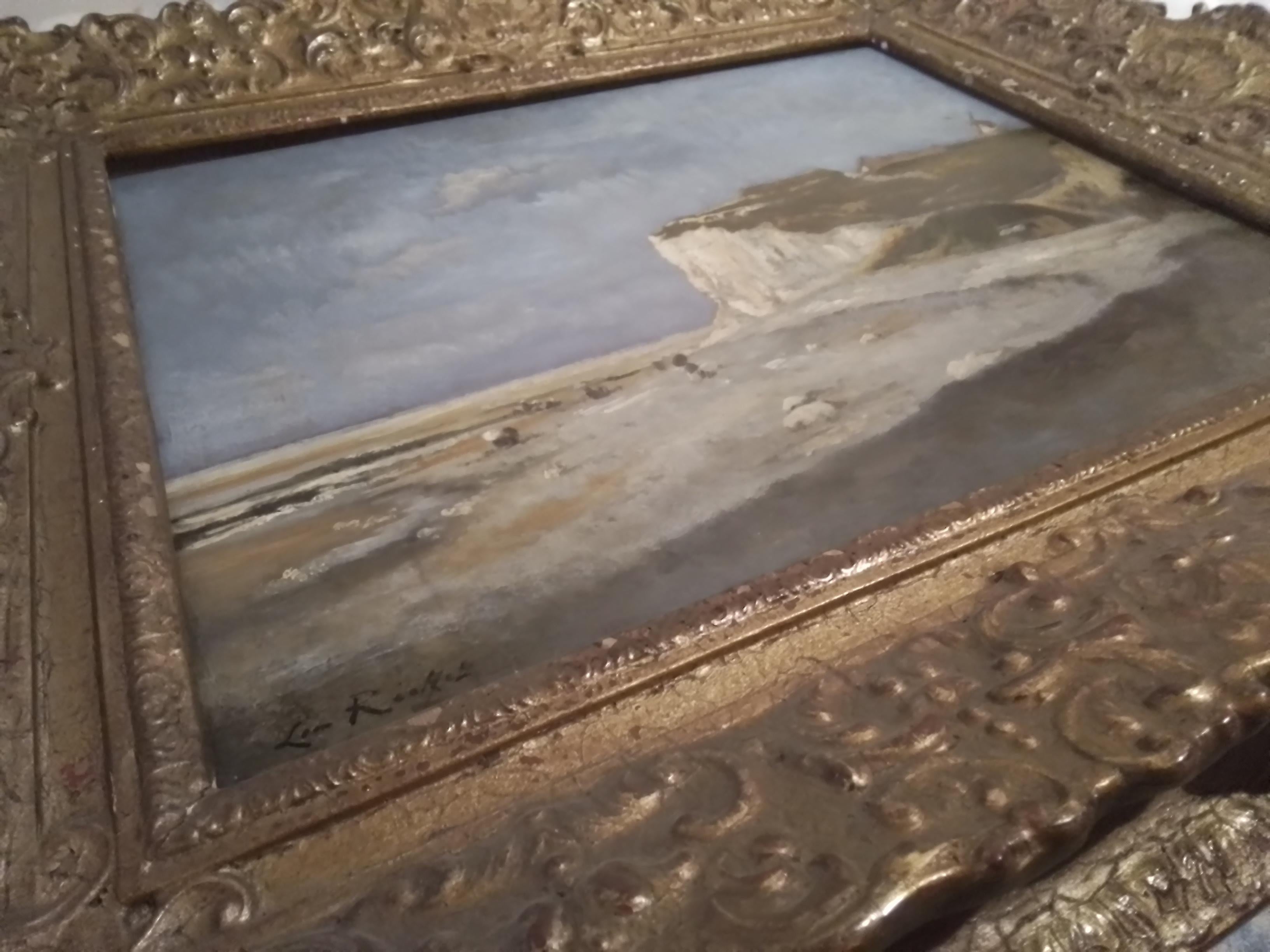 Los Acantilados de Treport - Normandía Etretat, óleo sobre madera de Léon Richet en venta 1